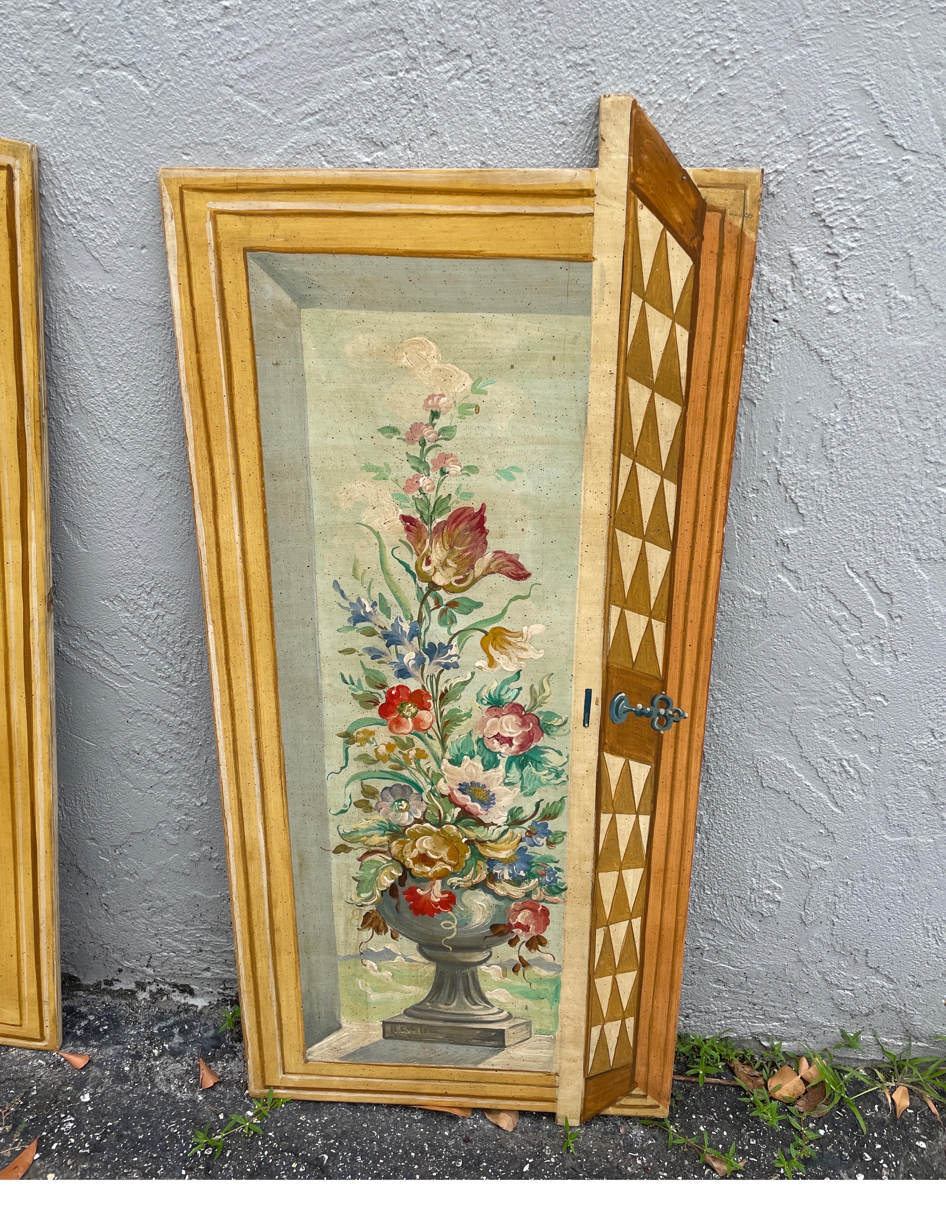 20th Century Hand Painted Pair of Trompe L'oeil Wood Wall Plaques