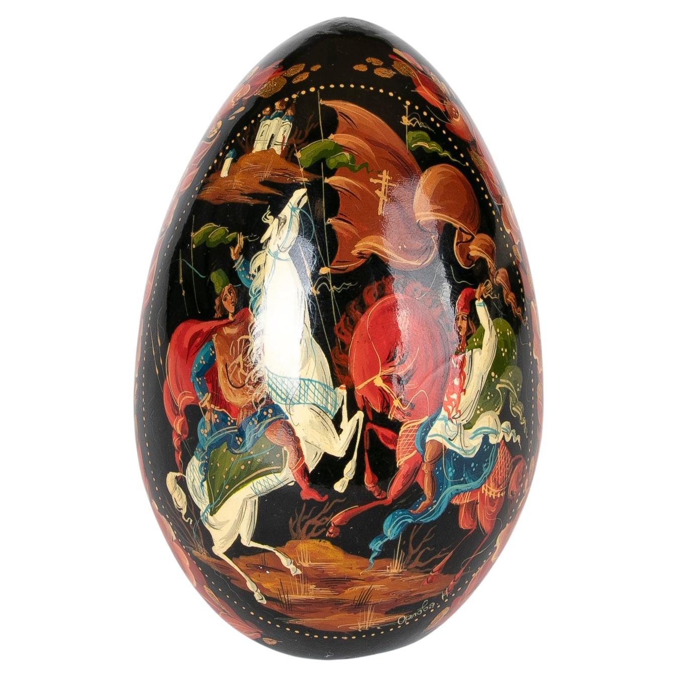 Egg Mache œuf peint à la main, signé et daté