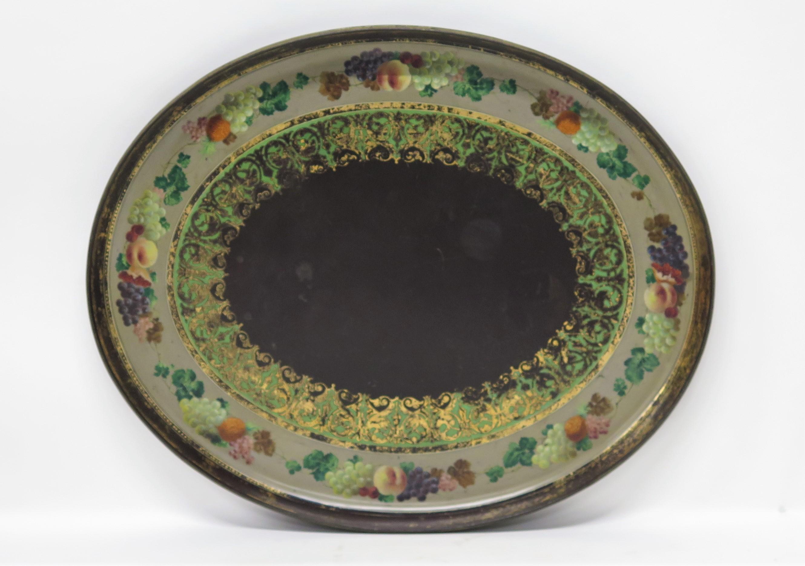 19th Century Hand-Painted Papier-mâché Tray on Faux Bamboo Stand For Sale