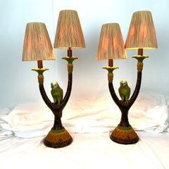 Hand Painted Parrot Lamps with Grass Shades