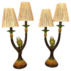 Hand Painted Parrot Lamps with Grass Shades