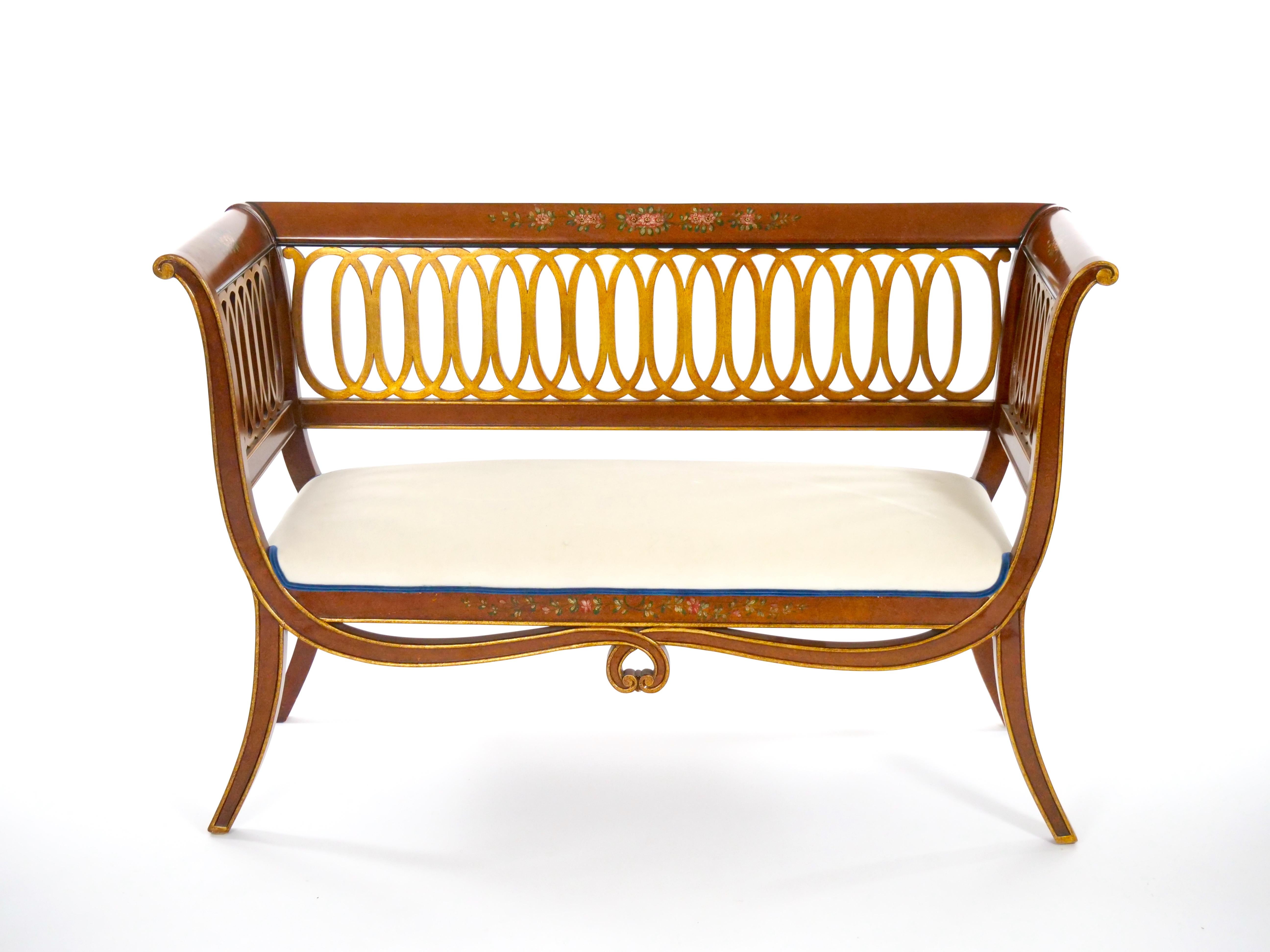 Hand-Painted & Partially Gilt Adams Style Small Settee For Sale 10