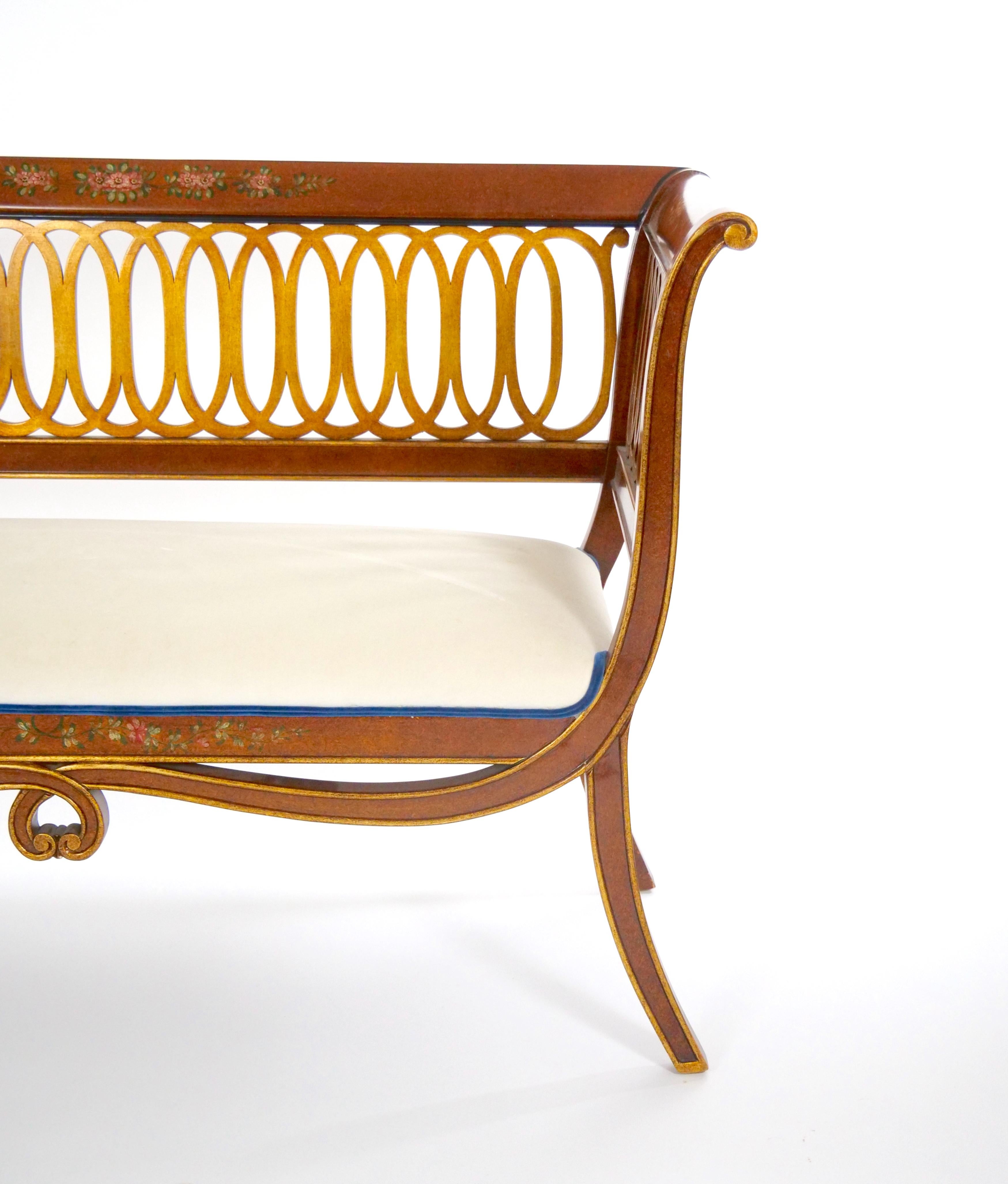 Hand-Painted & Partially Gilt Adams Style Small Settee In Good Condition For Sale In Tarry Town, NY