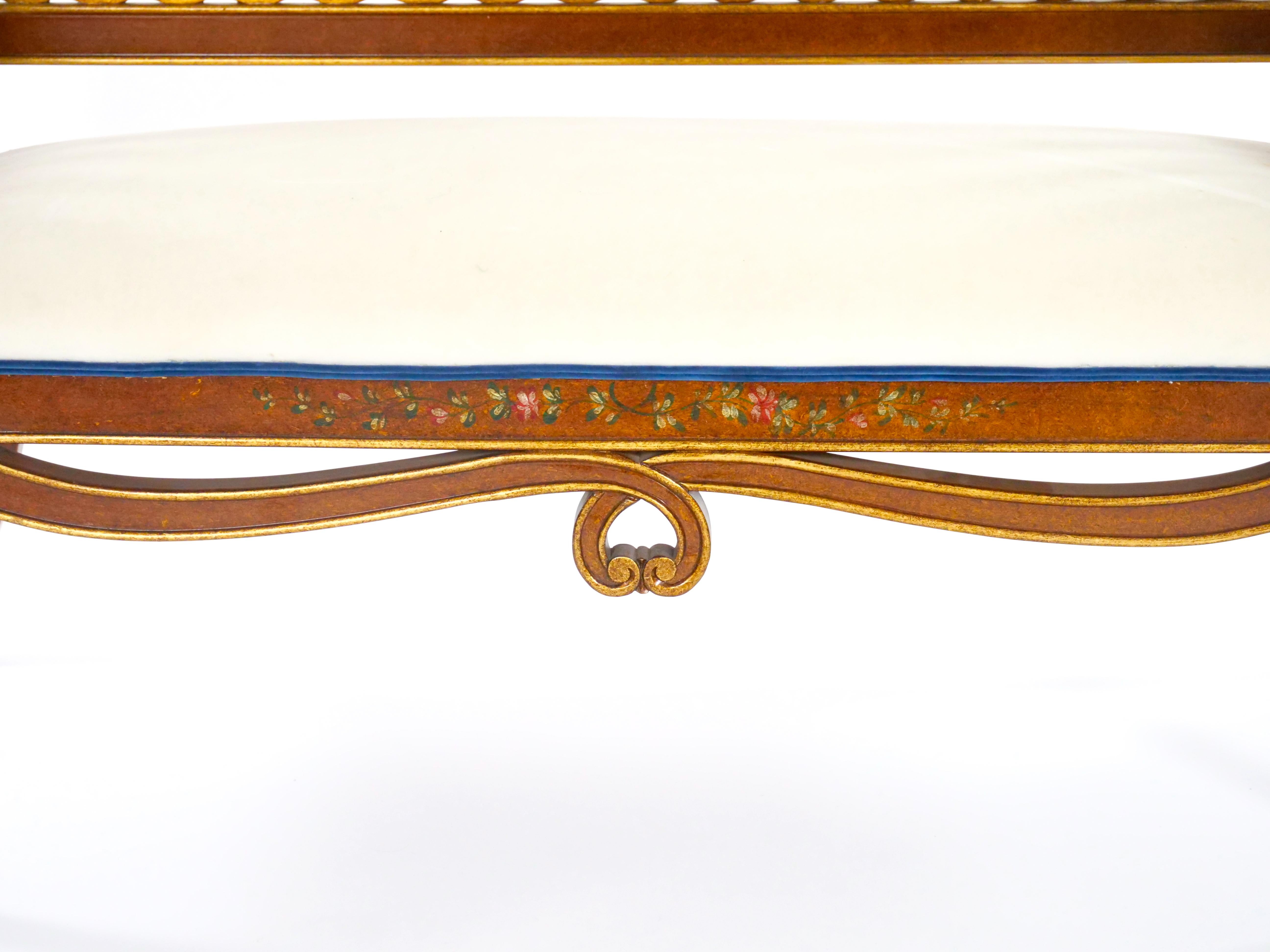 20th Century Hand-Painted & Partially Gilt Adams Style Small Settee For Sale