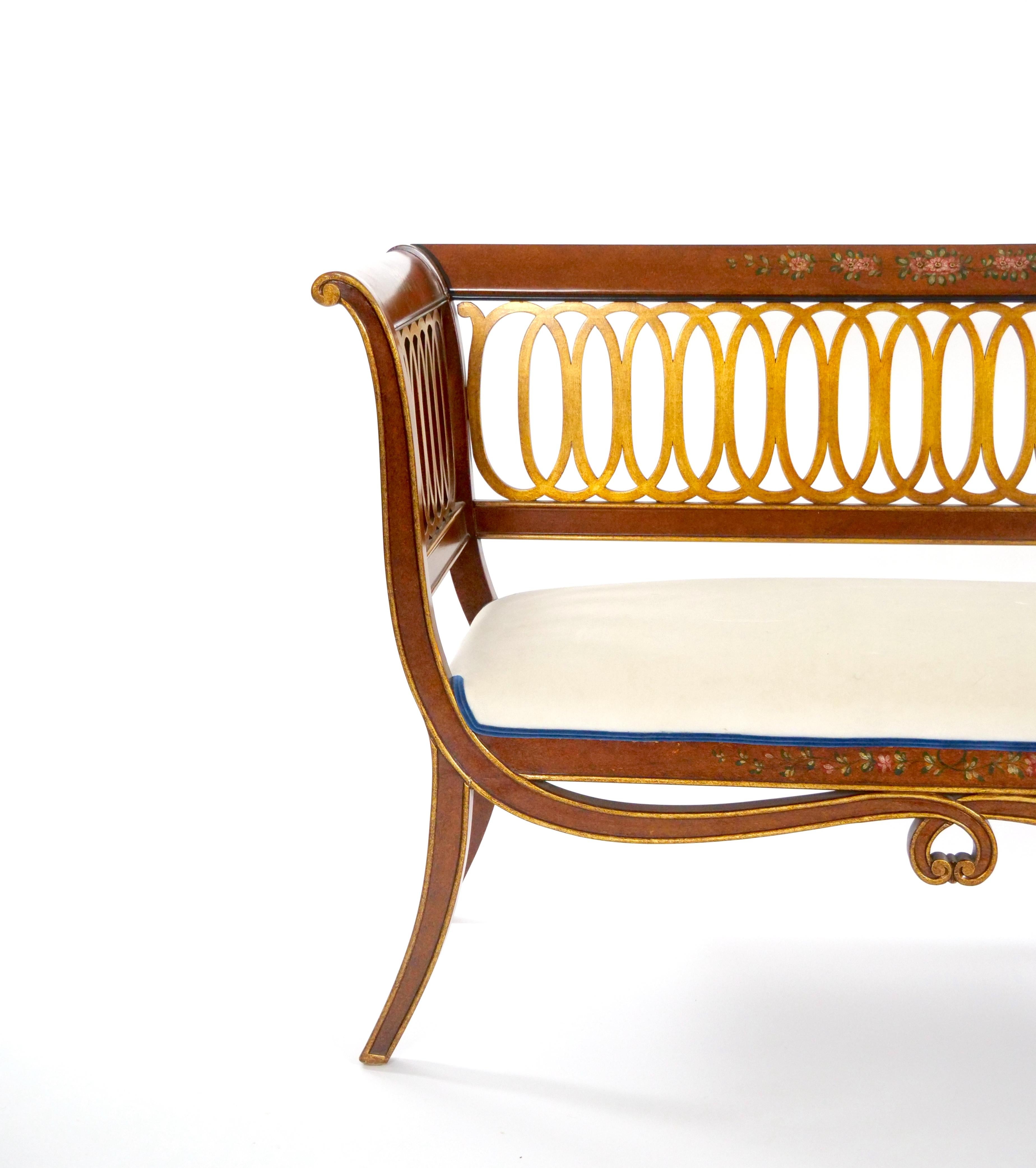 Hand-Painted & Partially Gilt Adams Style Small Settee For Sale 1
