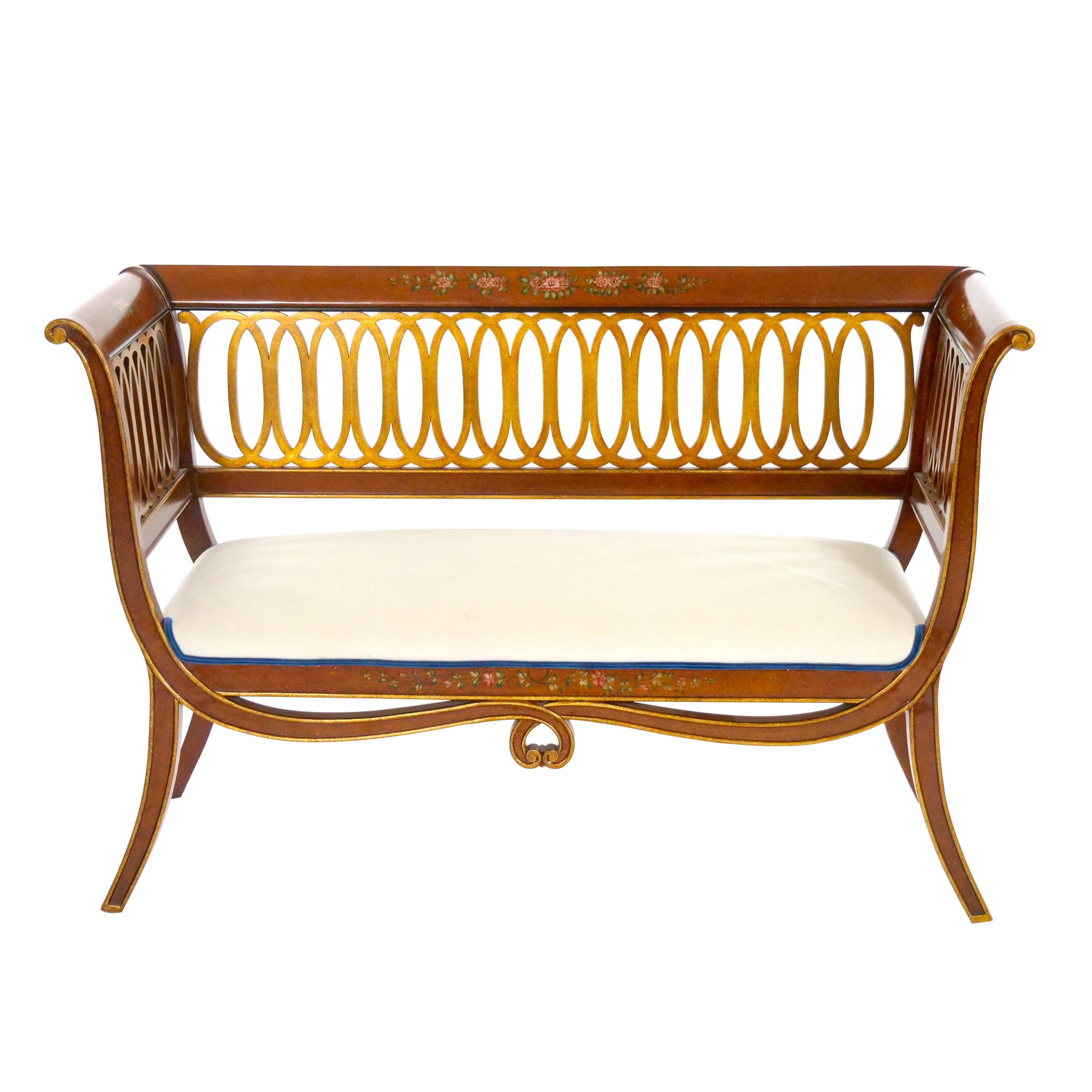 Sillón Pequeño Estilo Adams Pintado a Mano y Parcialmente Dorado