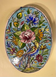 Hand-Painted Persian Ceramic Tile - Unique Floral & Avian Motif