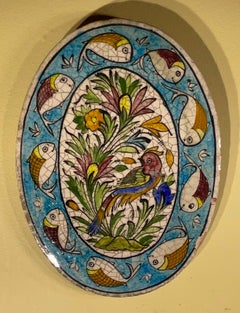 Hand-Painted Persian Ceramic Tile - Unique Floral & Avian Motif