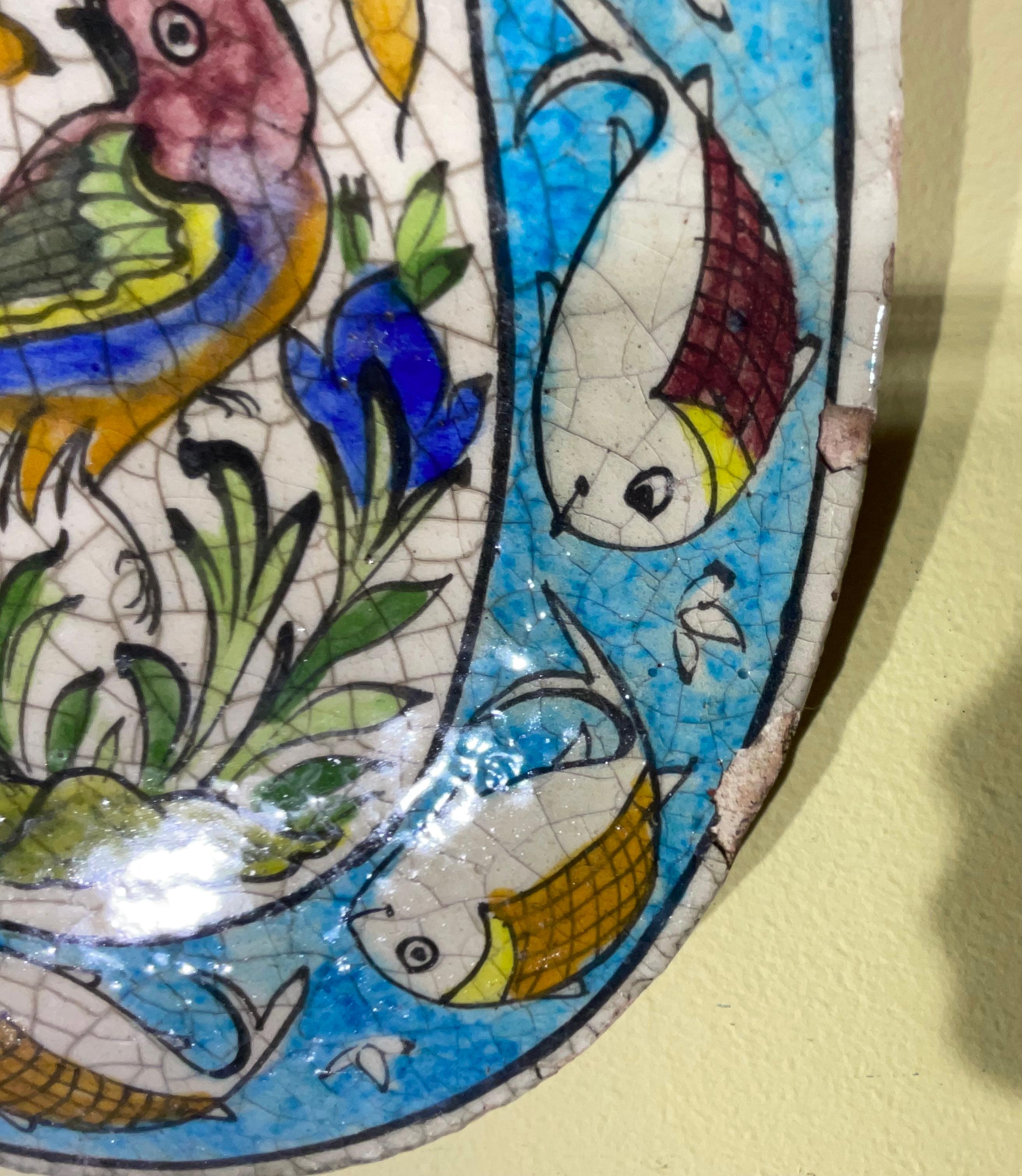 Fait main Carreau de céramique persane peint à la main - Motif floral et aviaire unique en vente