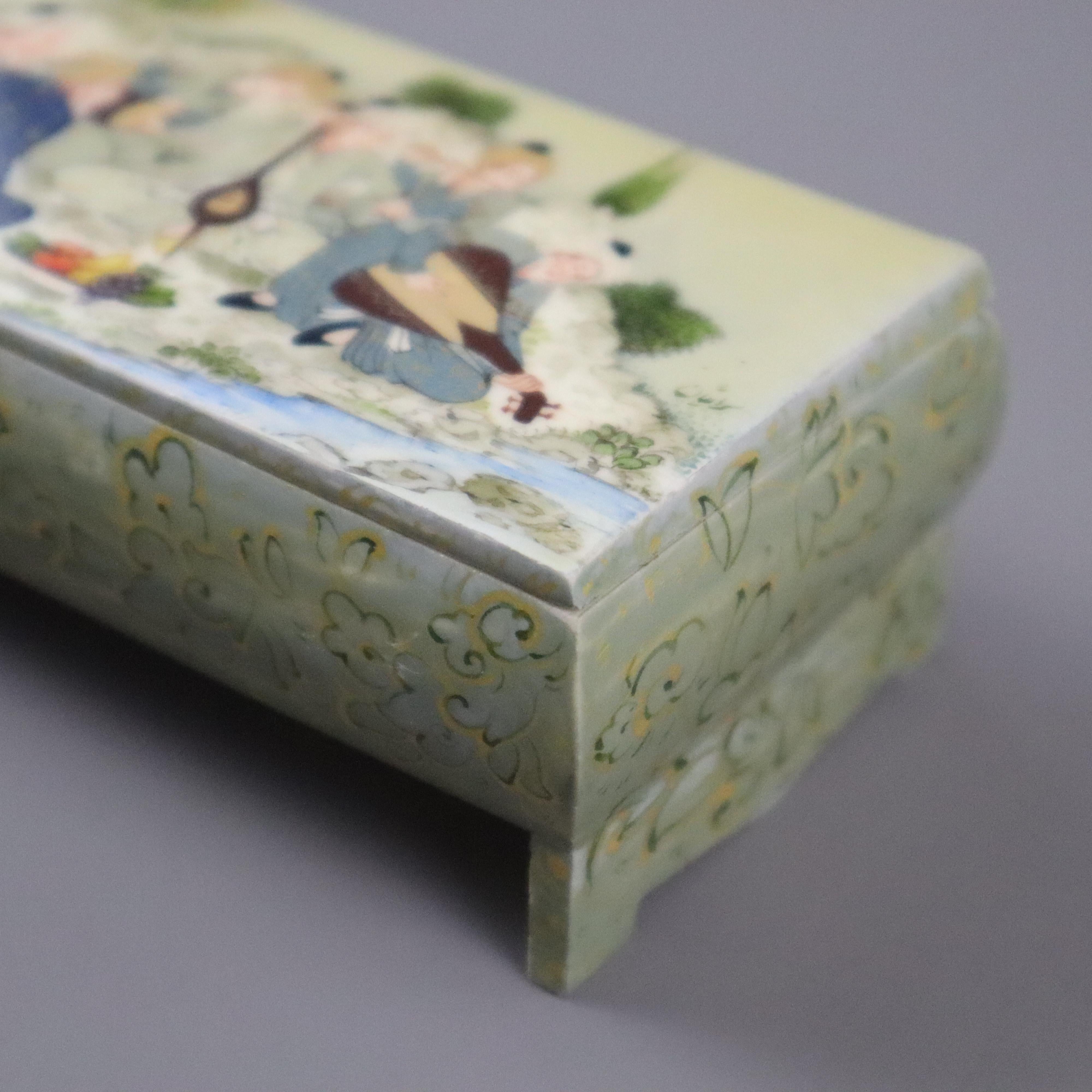 Central Asian Hand-Painted Persian Miniature BOX – Musical Gathering Scene in Polychrome & Go For Sale