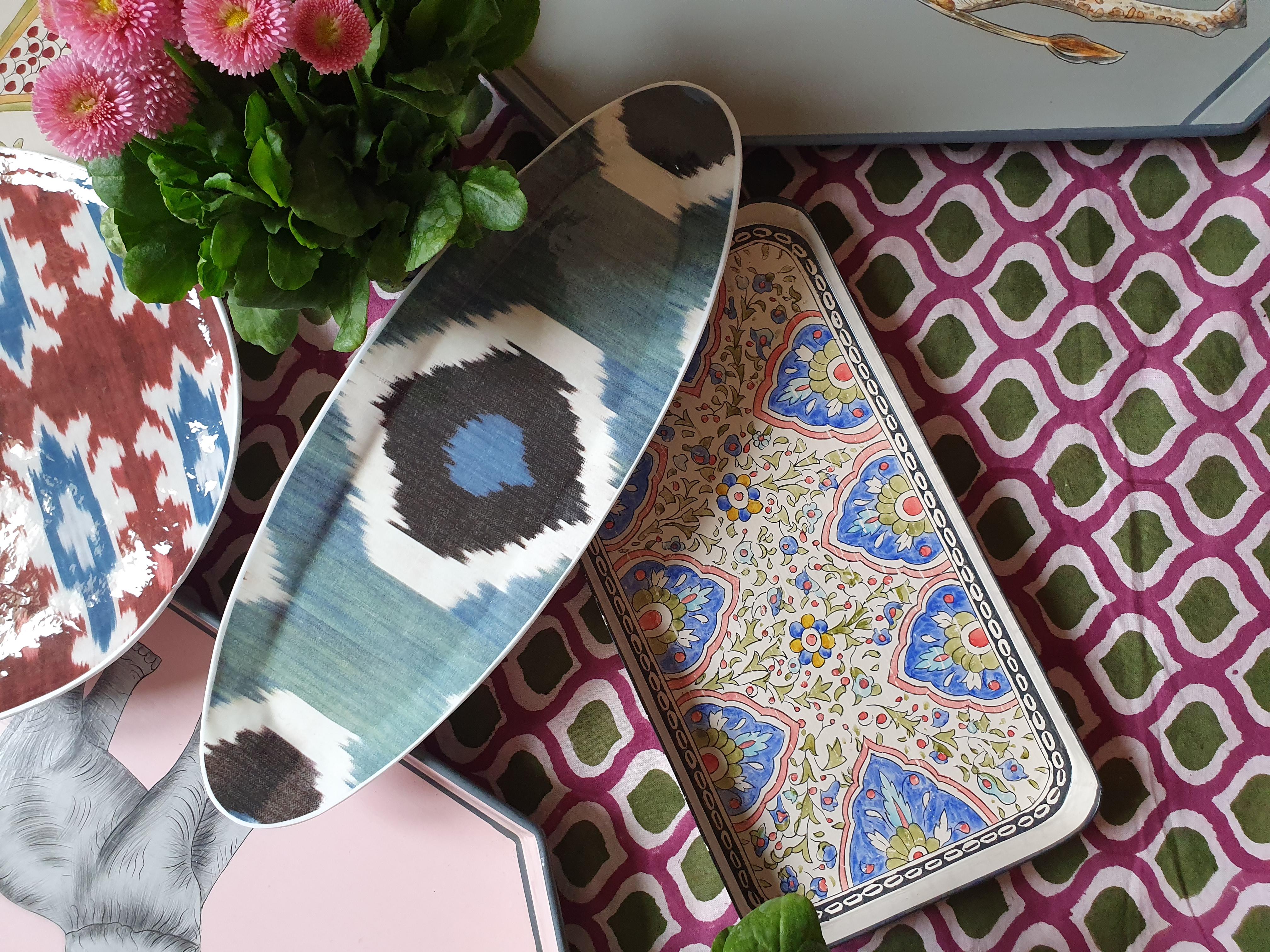Grand Tour Hand-Painted Iron Tray - Persian Blue For Sale