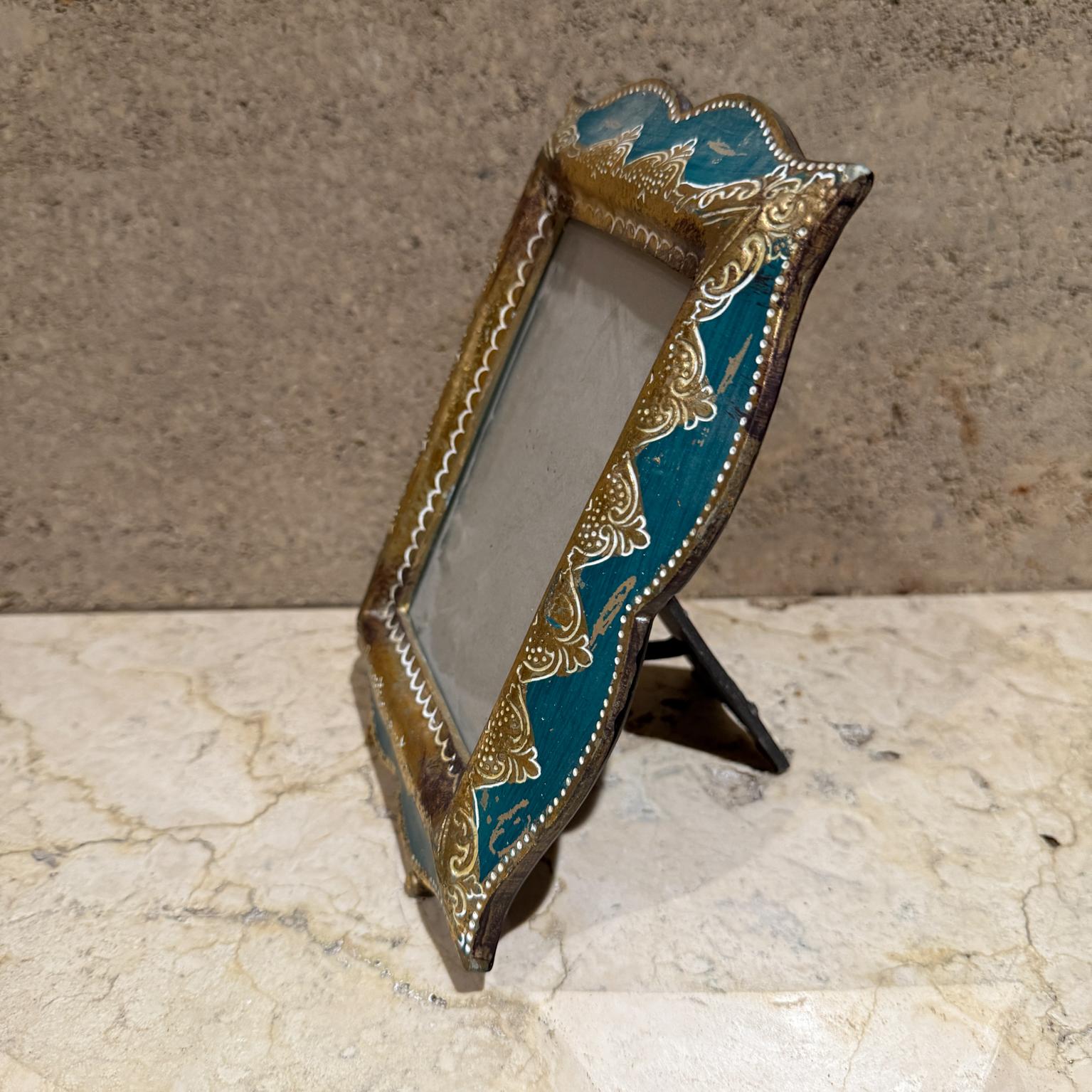 Mid-Century Modern Hand Painted Picture Frame Florentine Gilt & Blue