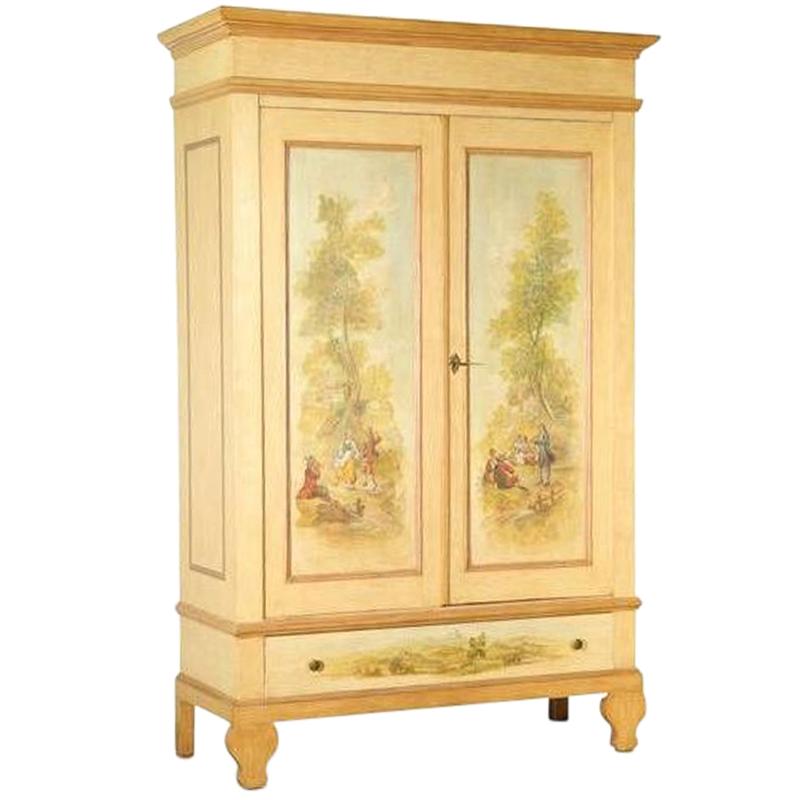 Hand-Painted Pine Armoire, circa 1880, Venezia, Italy For Sale