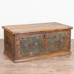 Hand-Painted Pine Flat Top Trunk from Hungary Dated 1830