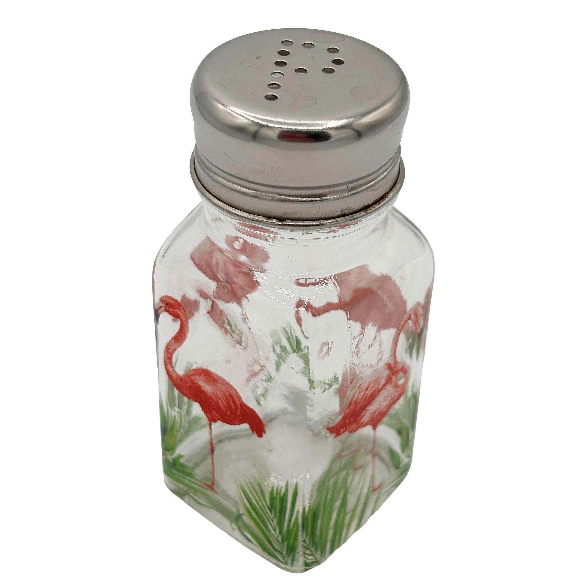 Hand Painted Pink Flamingo Glass Salt & Pepper Shakers by Michel Design Works For Sale 1