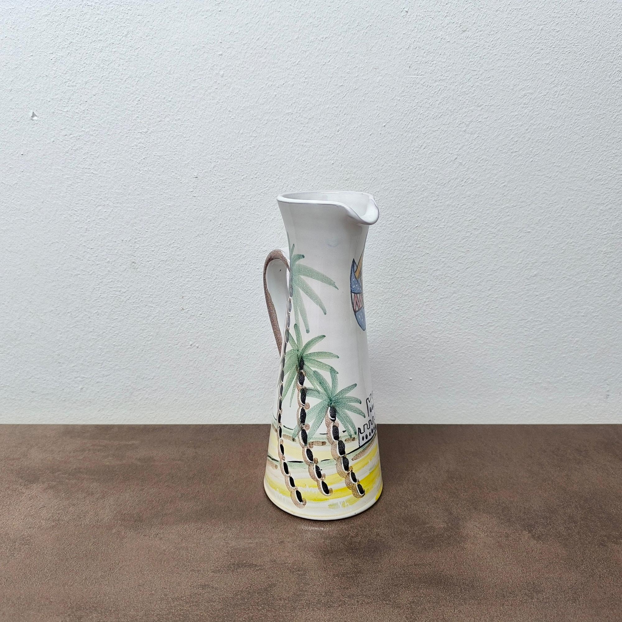 Suédois Pichet peint à la main, vase en céramique par Laholm Keramik, Suède, années 1960 Trouvaille rare ! en vente