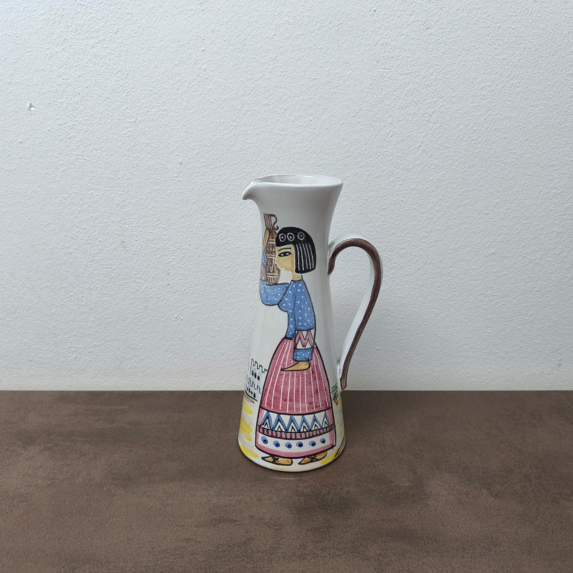 20ième siècle Pichet peint à la main, vase en céramique par Laholm Keramik, Suède, années 1960 Trouvaille rare ! en vente