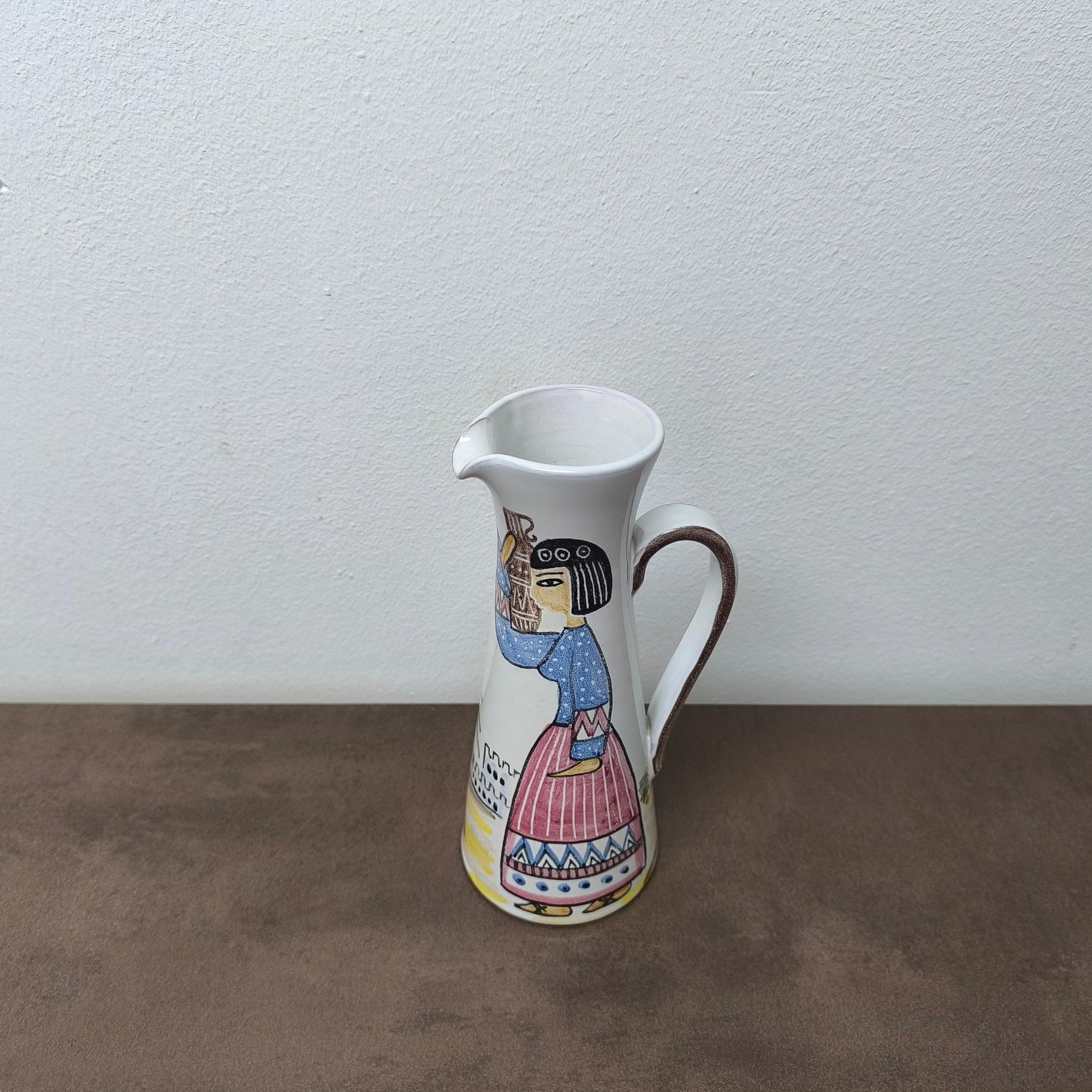 Céramique Pichet peint à la main, vase en céramique par Laholm Keramik, Suède, années 1960 Trouvaille rare ! en vente