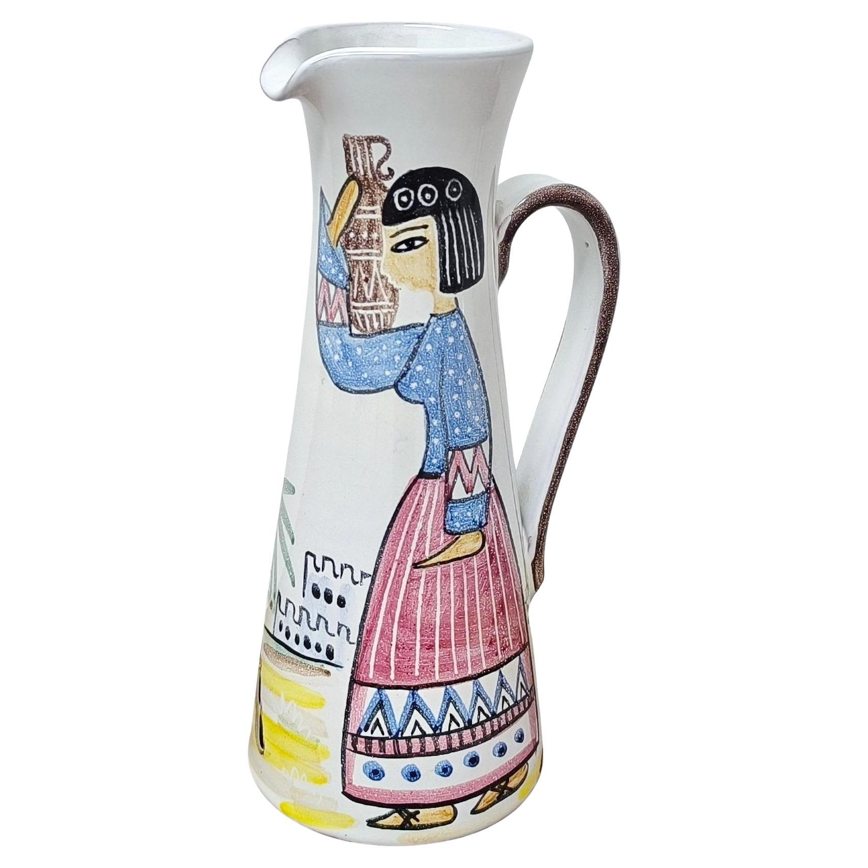 Pichet peint à la main, vase en céramique par Laholm Keramik, Suède, années 1960 Trouvaille rare ! en vente