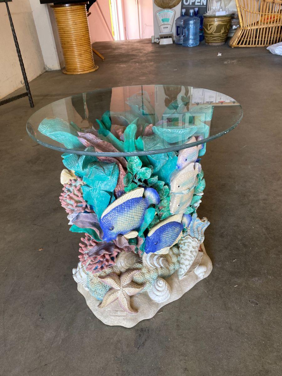 Late 20th Century Hand Painted Plaster Echo Aquatic Side Table by Domestications, circa 1998