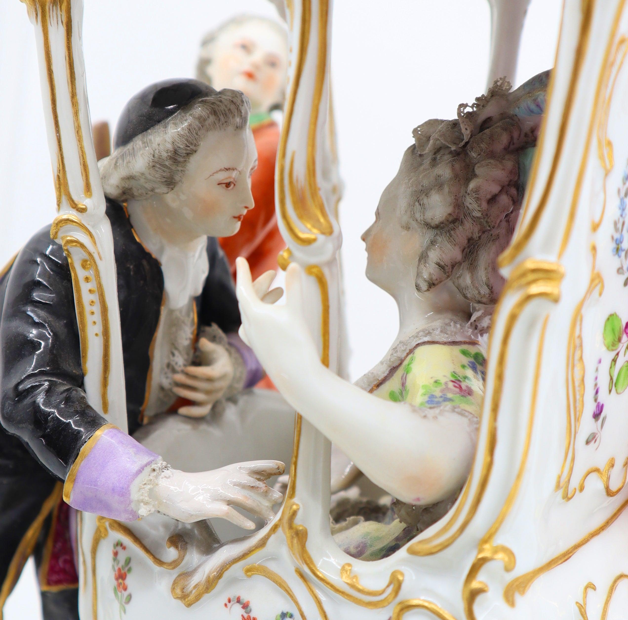 Hand Painted Porcelain, 2 Valets and a Couple, 19th Century, Vienna, Austria For Sale 8