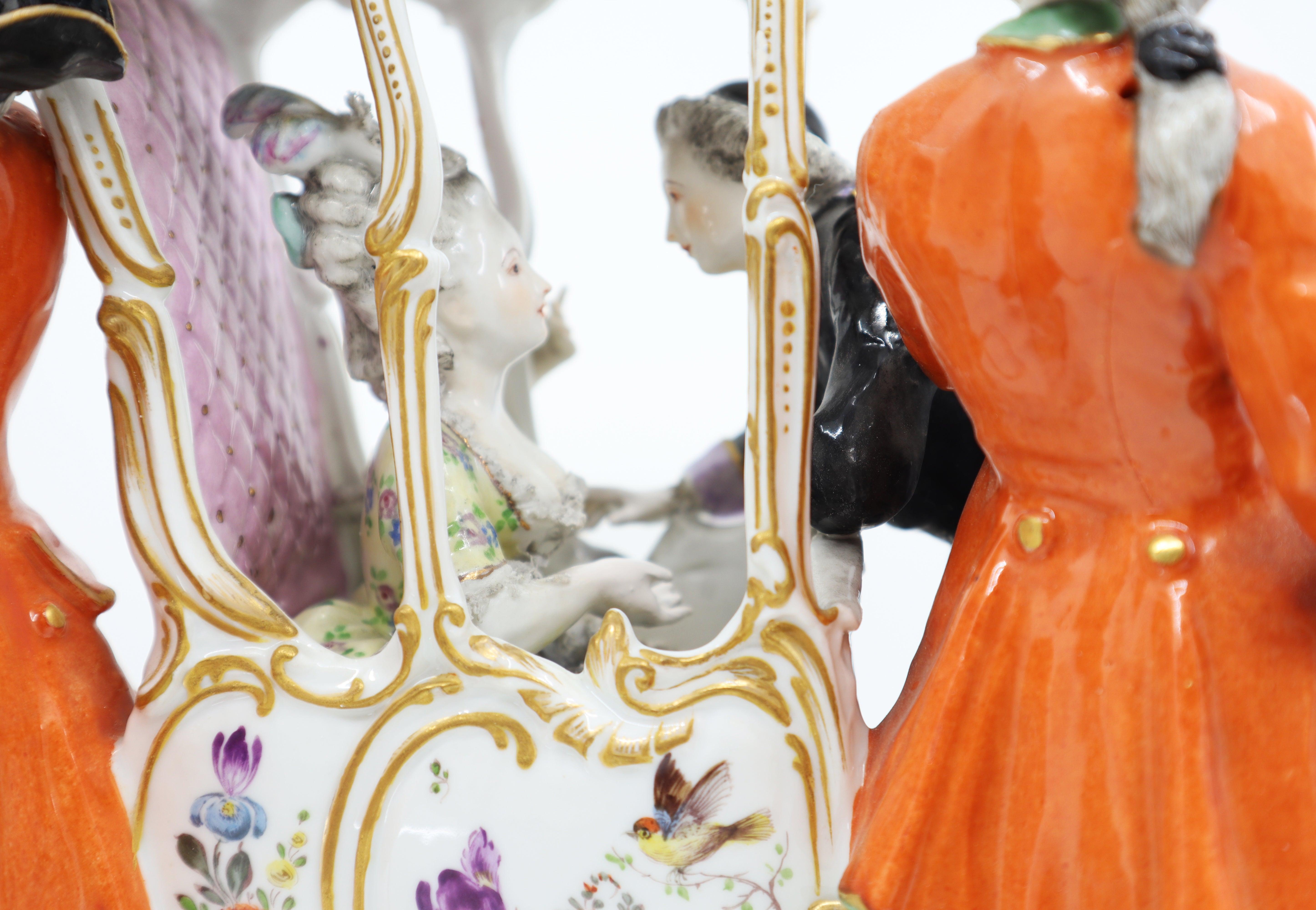 Hand Painted Porcelain, 2 Valets and a Couple, 19th Century, Vienna, Austria For Sale 5