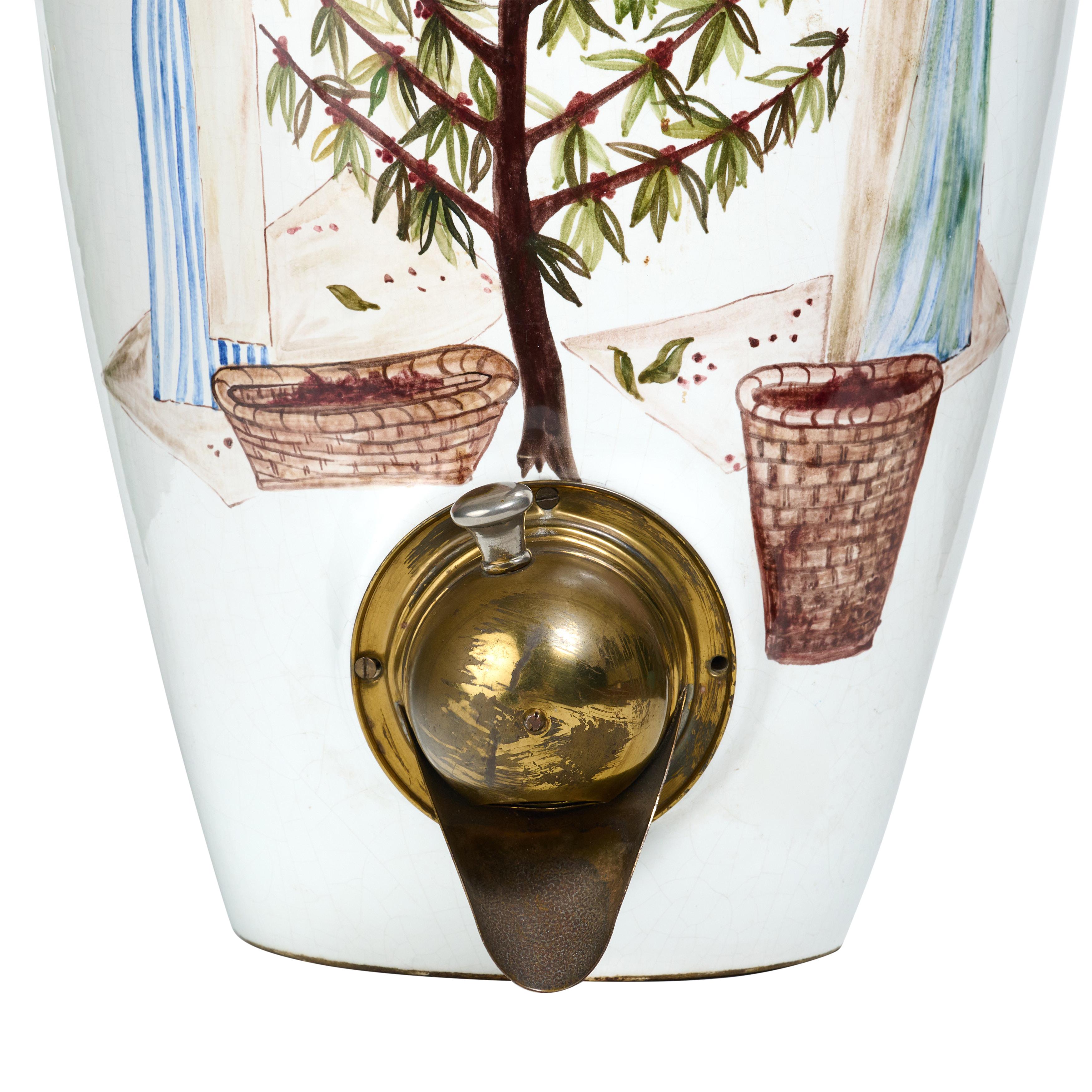 Kaffeebohnenspender aus handbemaltem Porzellan und Messing (Spätes 19. Jahrhundert) im Angebot