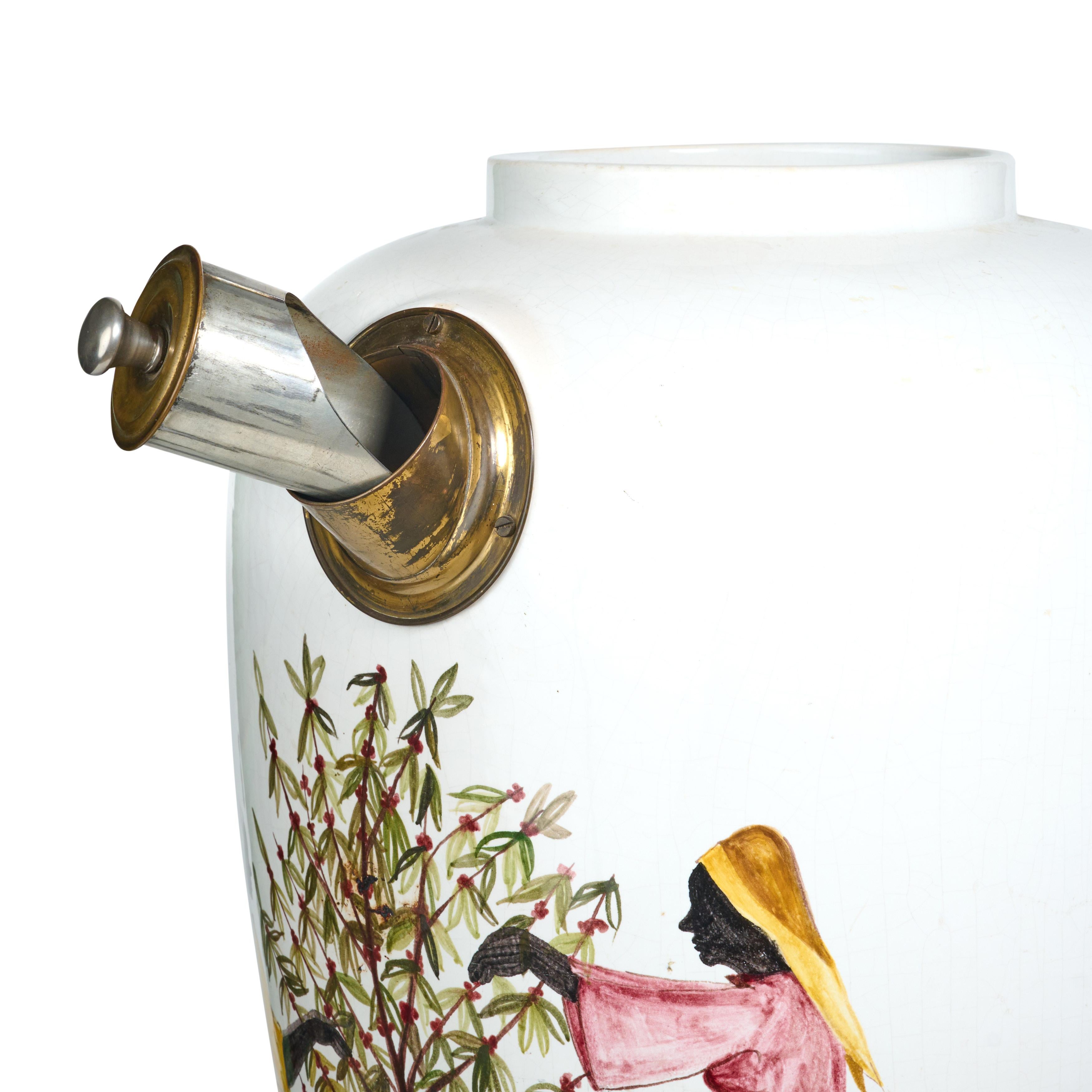 Late 19th Century Hand Painted Porcelain and Brass Coffee Bean Dispenser For Sale