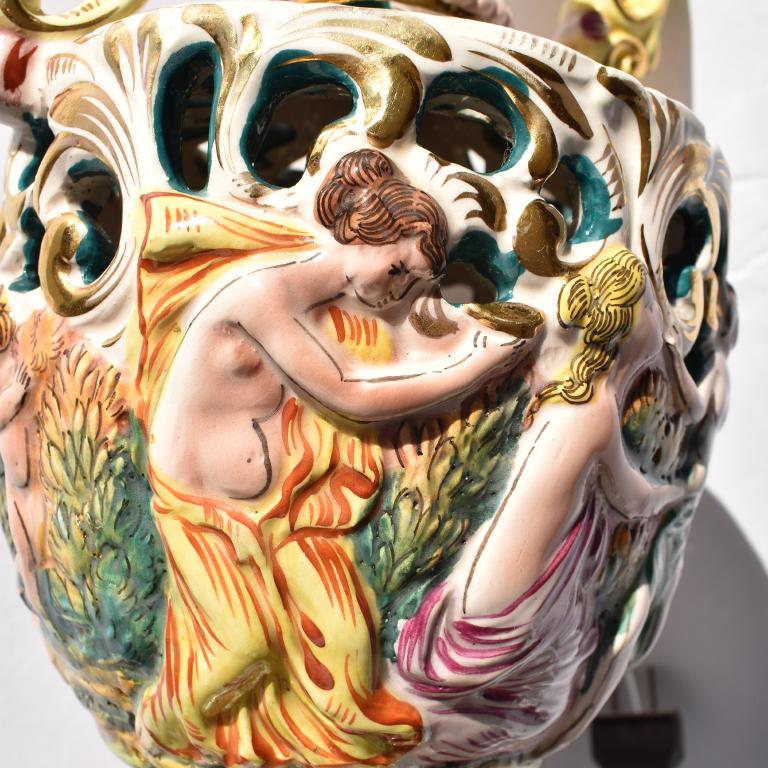 Hand Painted Porcelain Capo Di Monte Lamp of Bacchus, Italy, 19th Century, Italy For Sale 2
