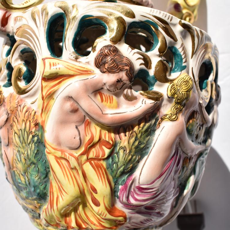 Hand Painted Porcelain Capo Di Monte Lamp of Bacchus, Italy, 19th Century, Italy For Sale 1