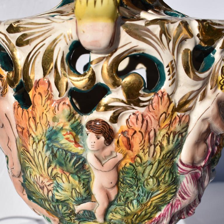Hand Painted Porcelain Capo Di Monte Lamp of Bacchus, Italy, 19th Century, Italy In Good Condition For Sale In Oklahoma City, OK