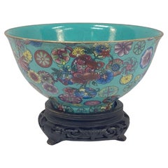 Hand-Painted Porcelain Chinese Famille Rose Bowl With Stand
