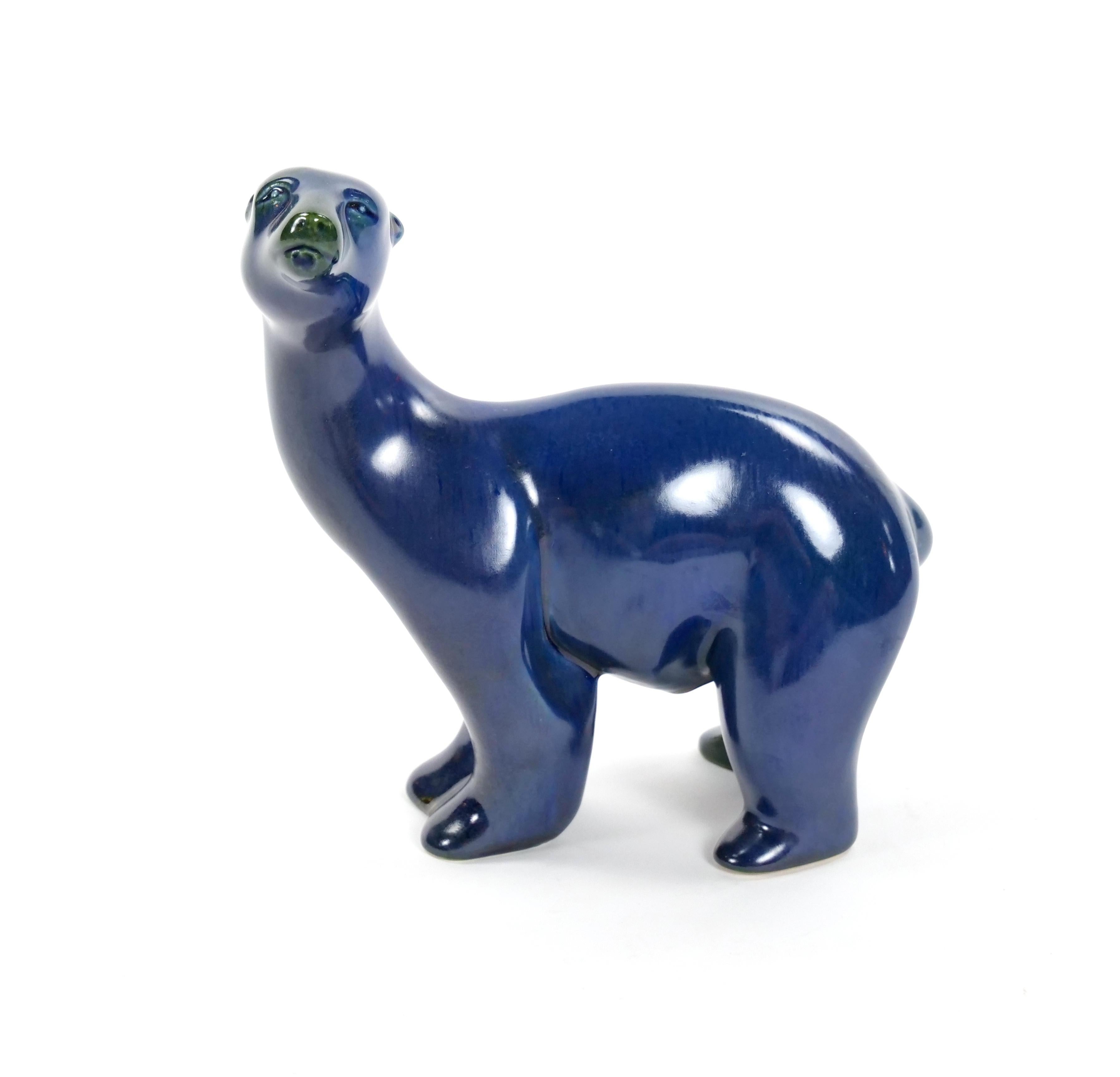 Porcelana Pintada a Mano / Escultura Decorativa Iridiscente Azul Cobalto y Verdoso Inglés en venta
