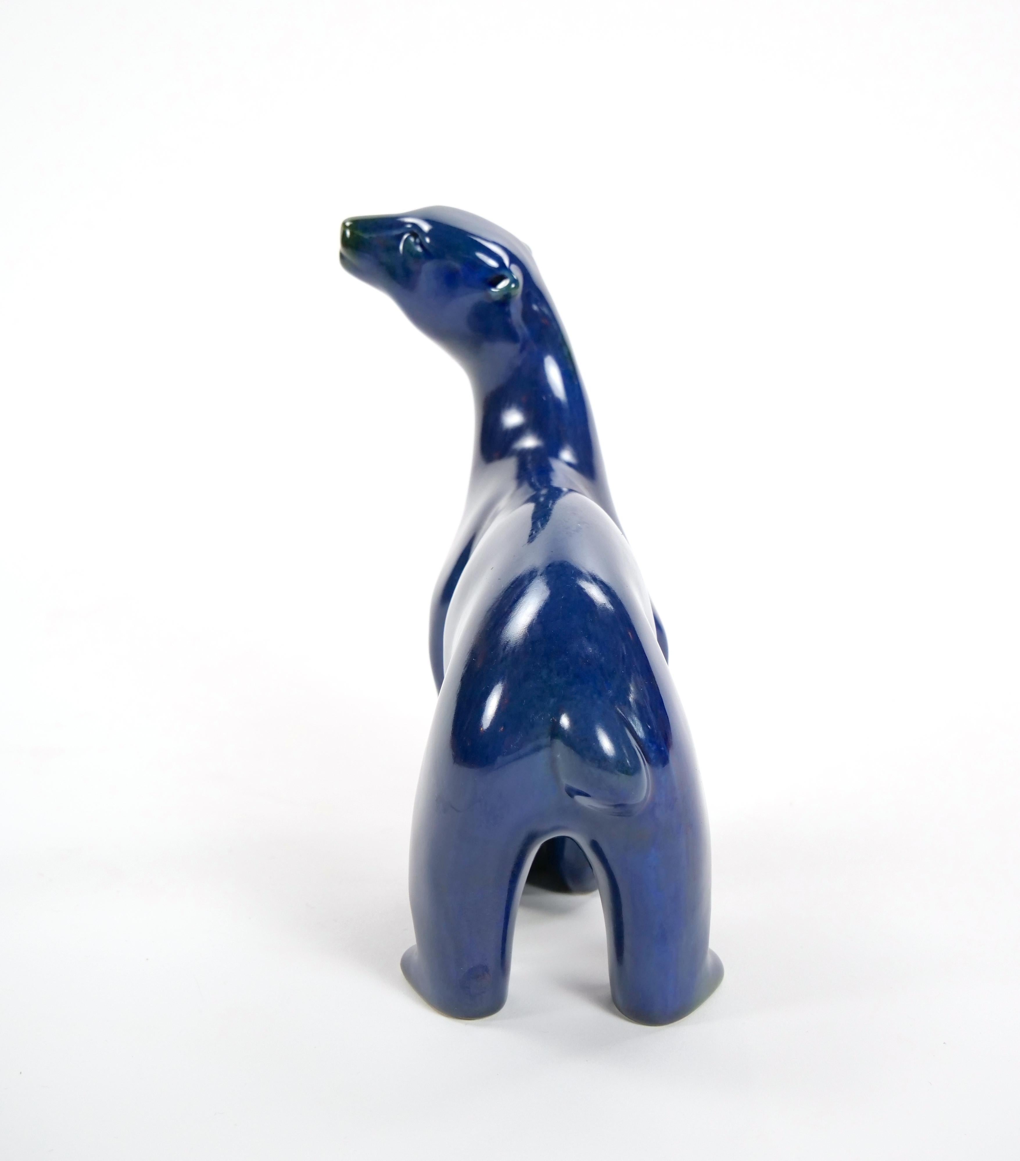 Porcelana Pintada a Mano / Escultura Decorativa Iridiscente Azul Cobalto y Verdoso siglo XX en venta