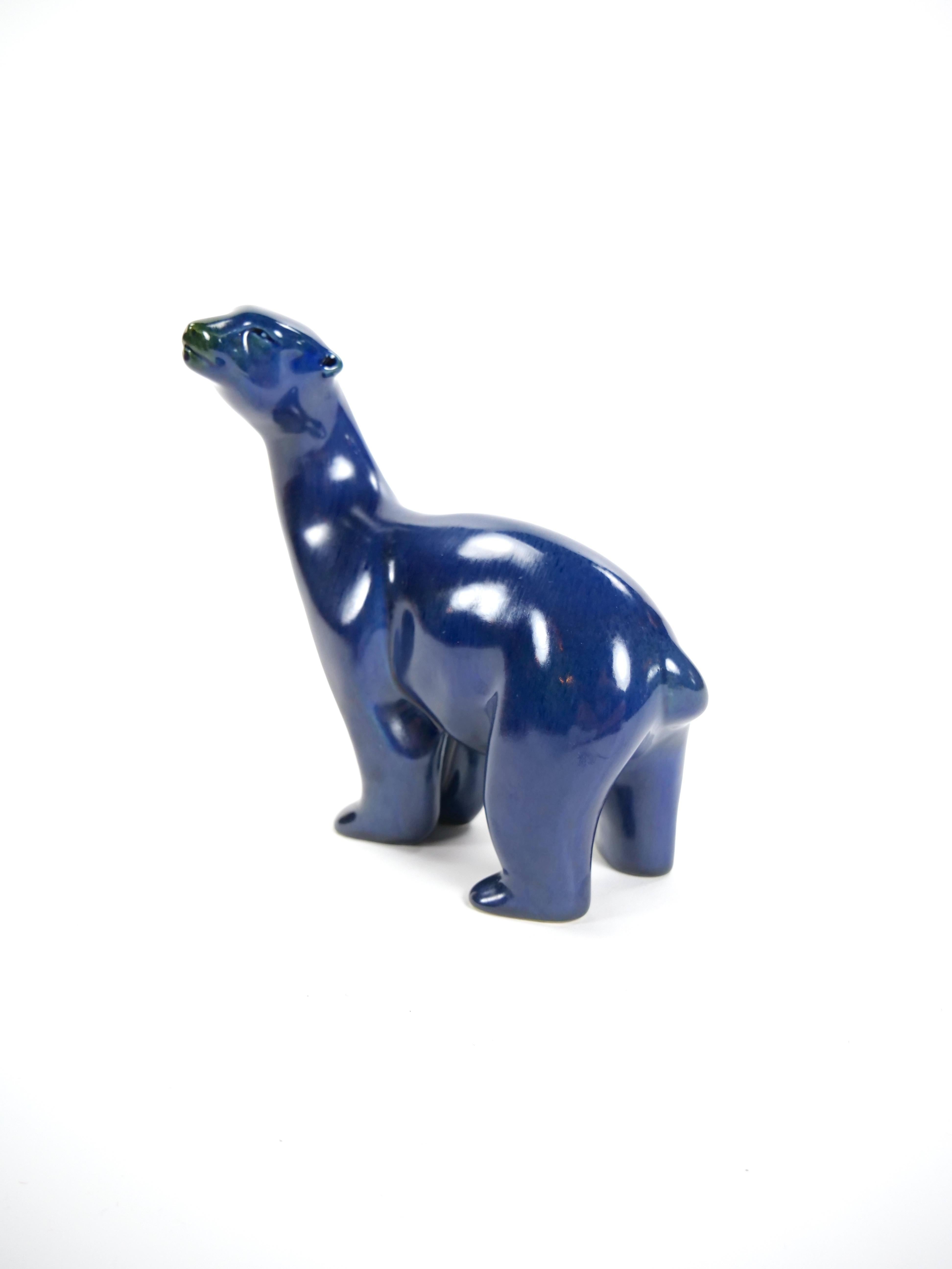 Porcelana Pintada a Mano / Escultura Decorativa Iridiscente Azul Cobalto y Verdoso en venta 1