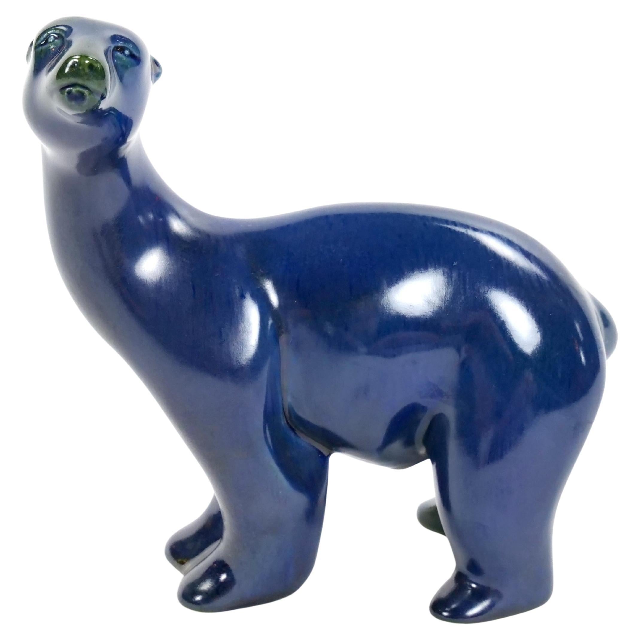 Porcelana Pintada a Mano / Escultura Decorativa Iridiscente Azul Cobalto y Verdoso en venta