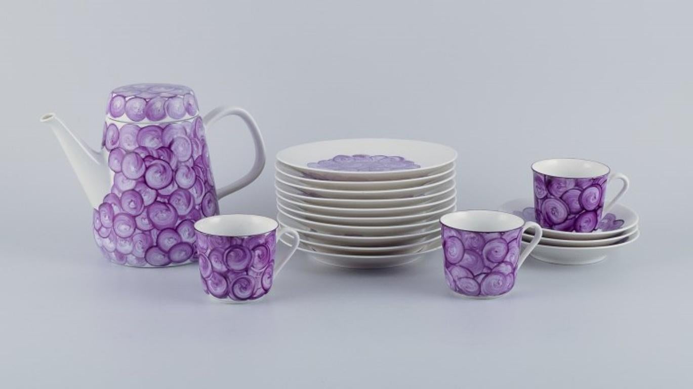 Unknown Hand-painted porcelain coffee set in a retro style with violet colors.  For Sale
