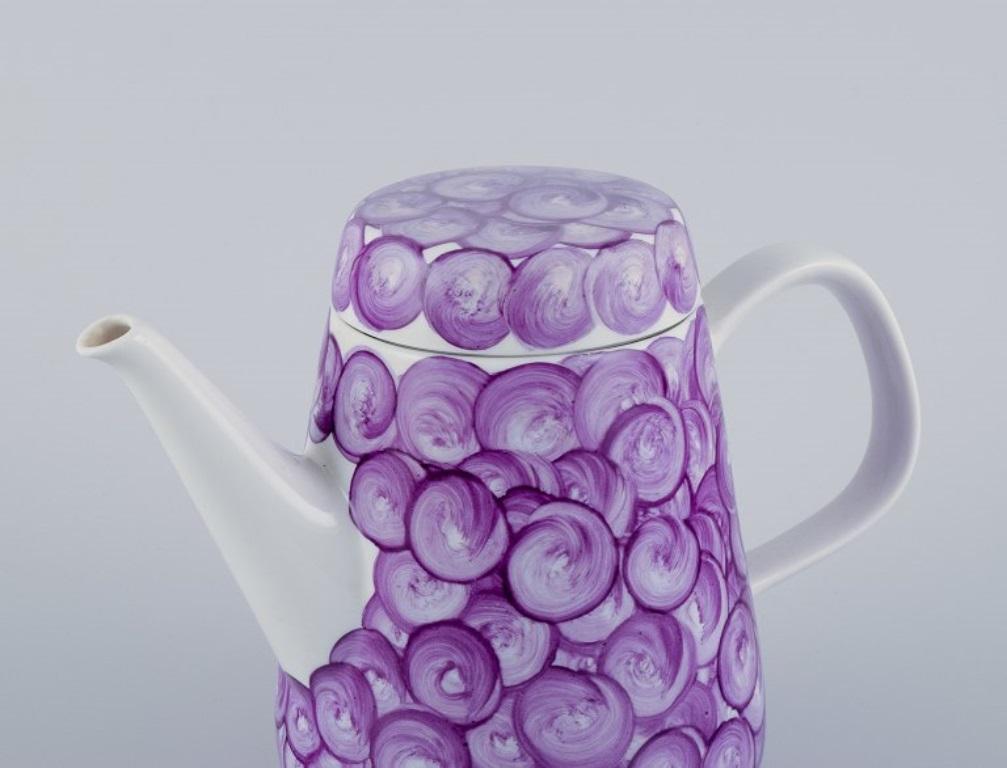 Late 20th Century Hand-painted porcelain coffee set in a retro style with violet colors.  For Sale
