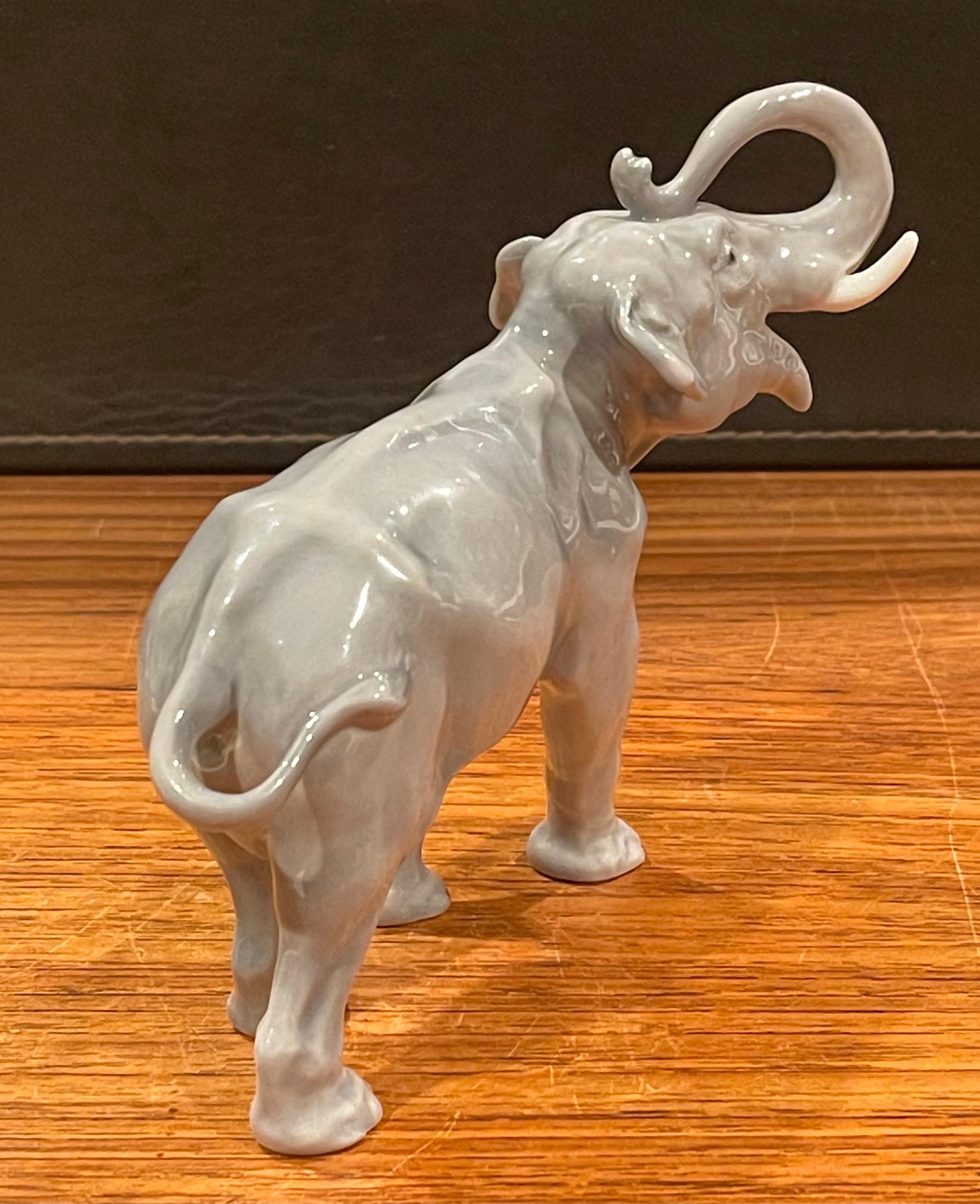 Mid-Century Modern Hand Painted Porcelain Elephant Sculpture by Bing & Grondahl For Sale
