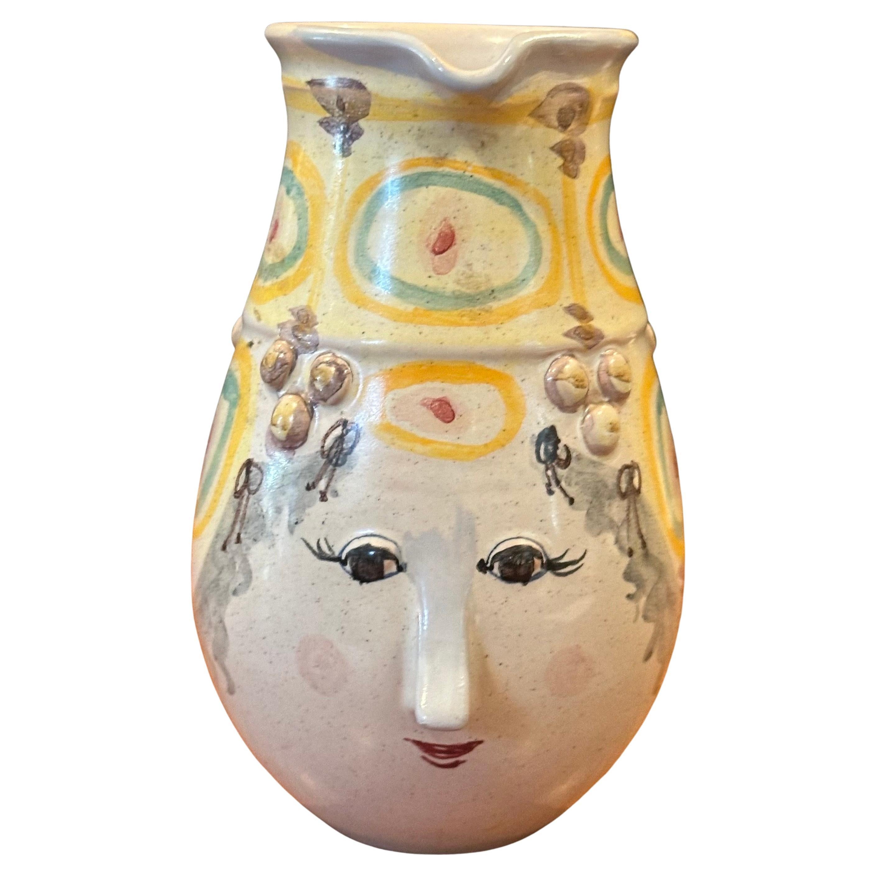 Hand-Painted Porcelain Figural Pitcher / Jug with Handle by Bjorn Wiinblad For Sale