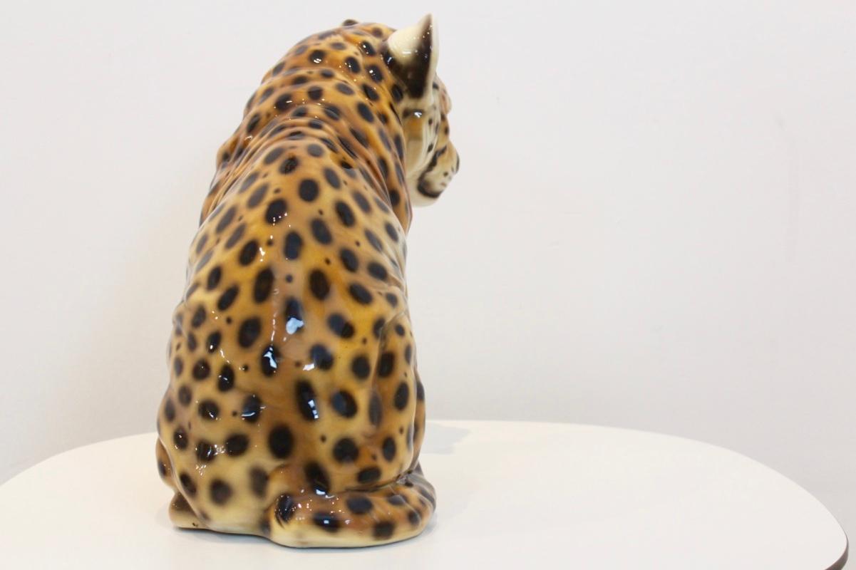 Hand Painted Porcelain Italian Puppy-Leopard Sculpture, 1970s 5