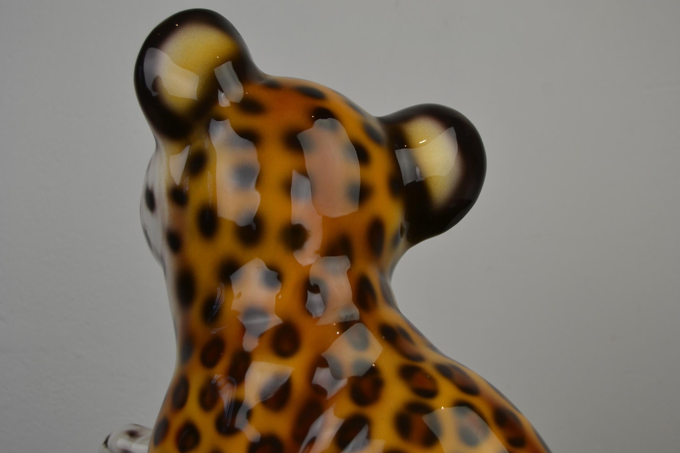 Hand Painted Porcelain Italian Leopard Sculpture , 1970s 6