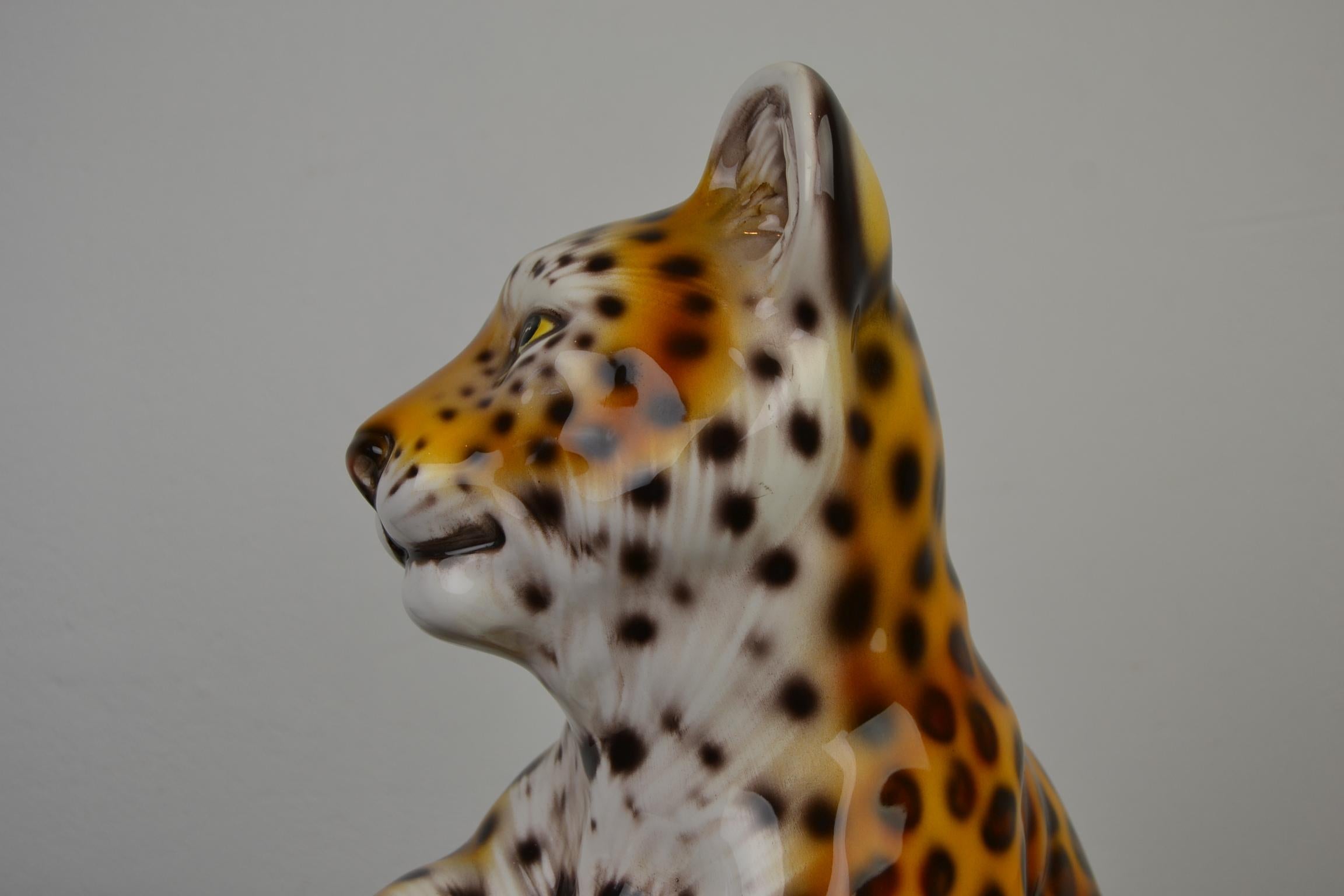 Hand Painted Porcelain Italian Leopard Sculpture , 1970s 9
