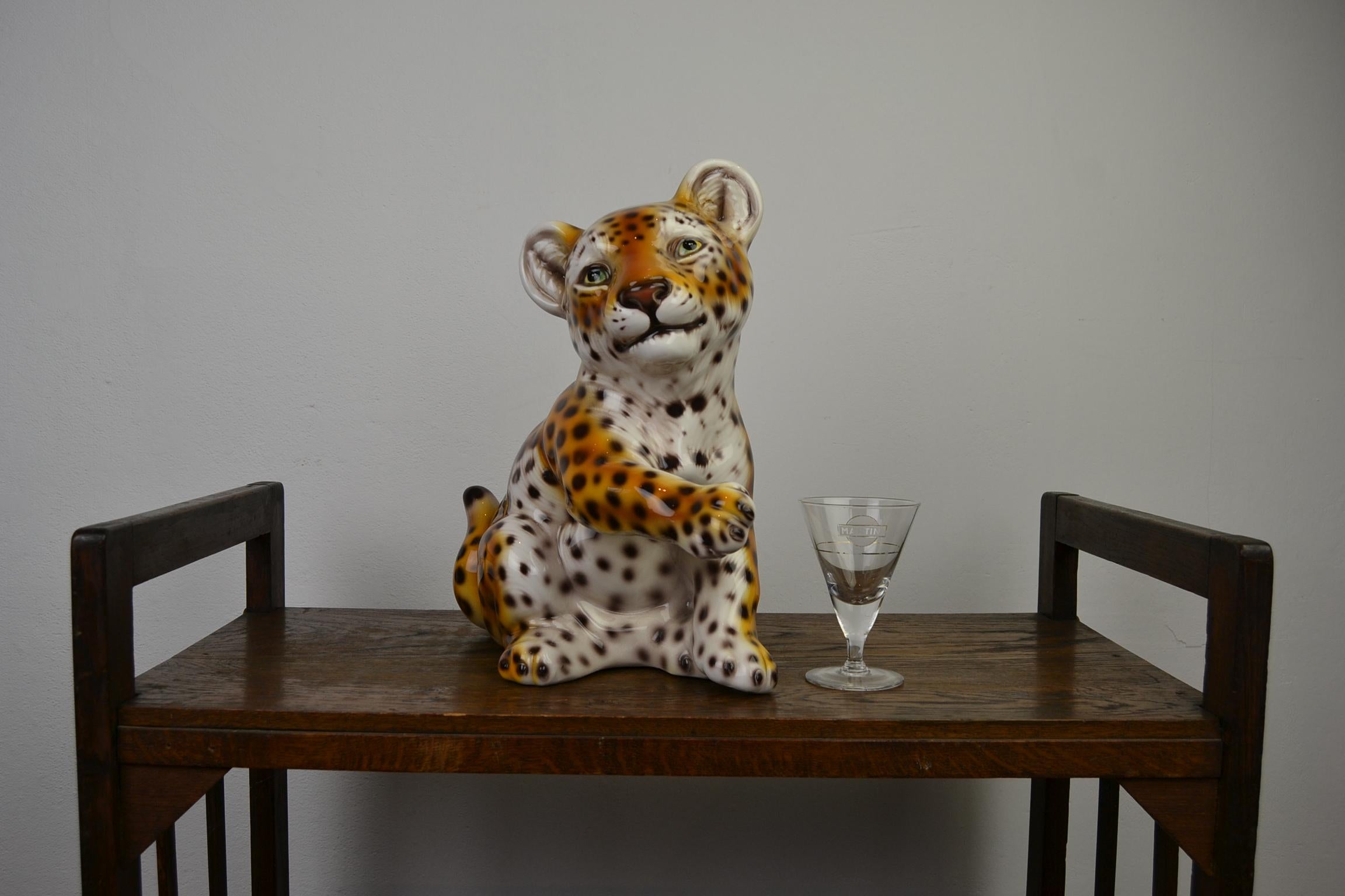 Hand Painted Porcelain Italian Leopard Sculpture , 1970s 13