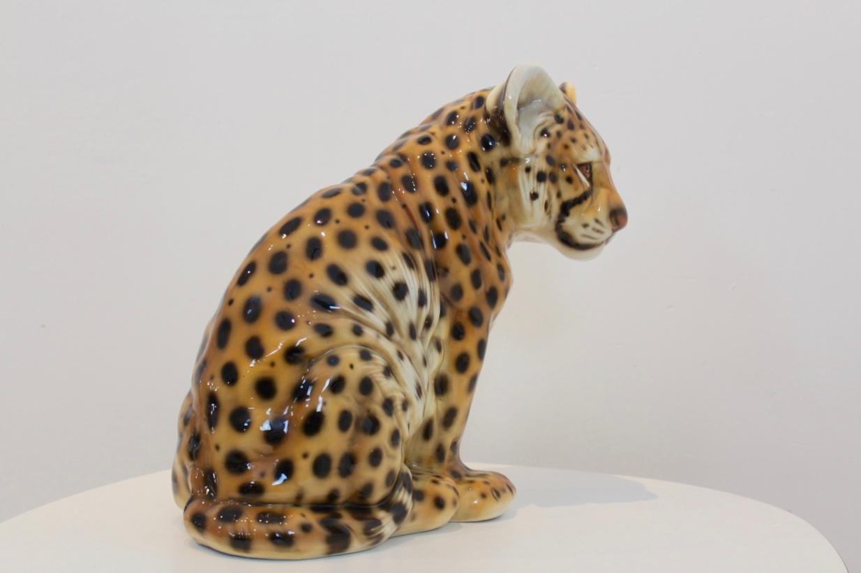 Hand Painted Porcelain Italian Puppy-Leopard Sculpture, 1970s In Good Condition In Voorburg, NL