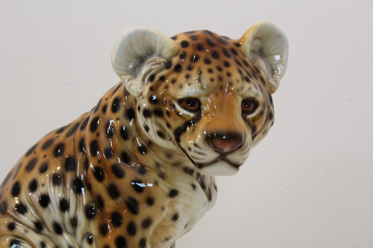 Hand Painted Porcelain Italian Puppy-Leopard Sculpture, 1970s 2