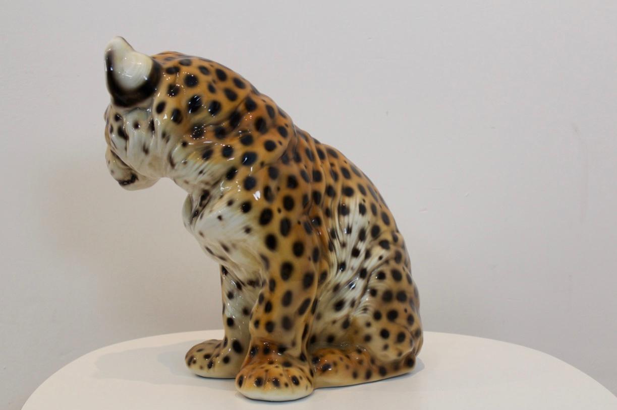 Hand Painted Porcelain Italian Puppy-Leopard Sculpture, 1970s 4