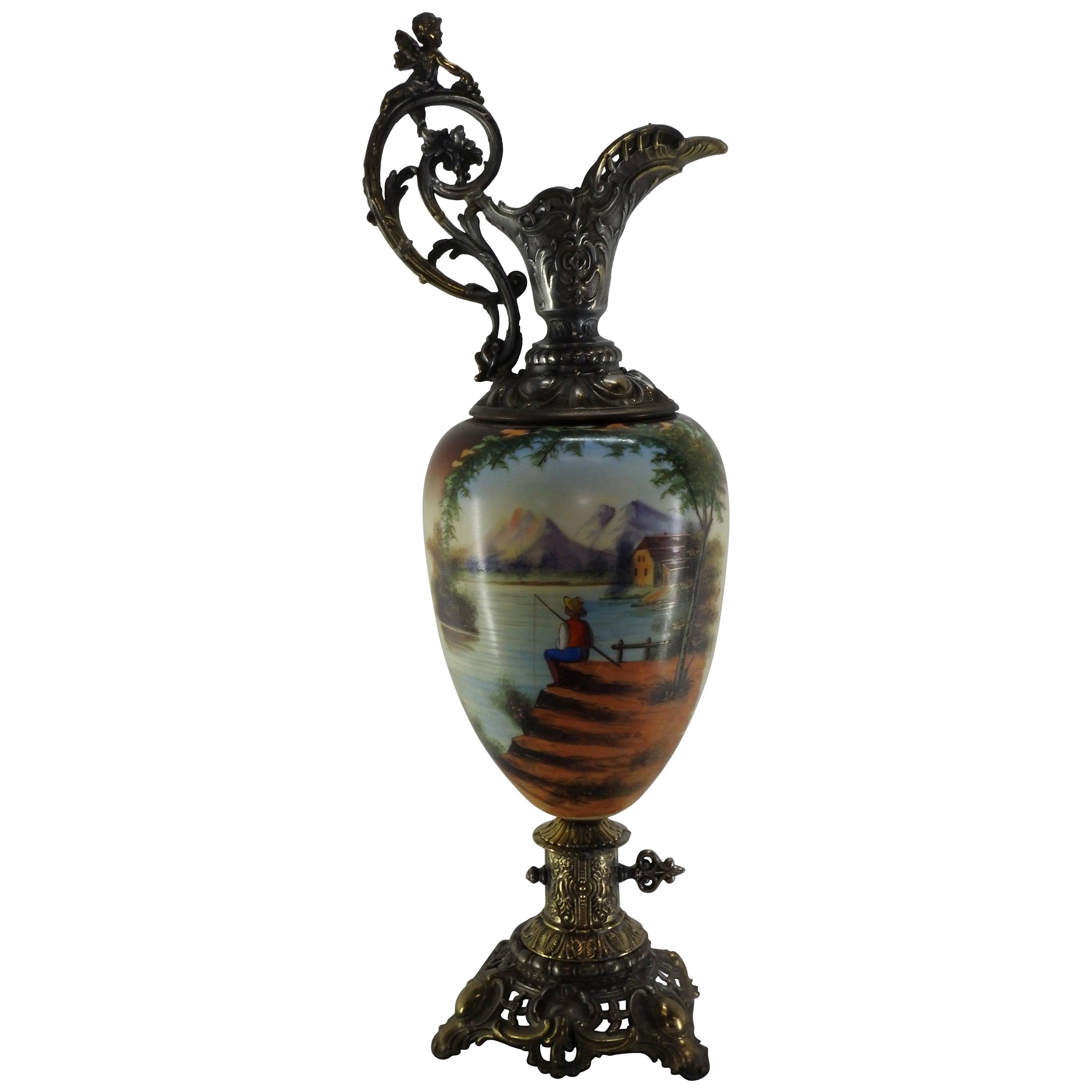Hand Painted Porcelain Jardinière, 19th Century, French For Sale