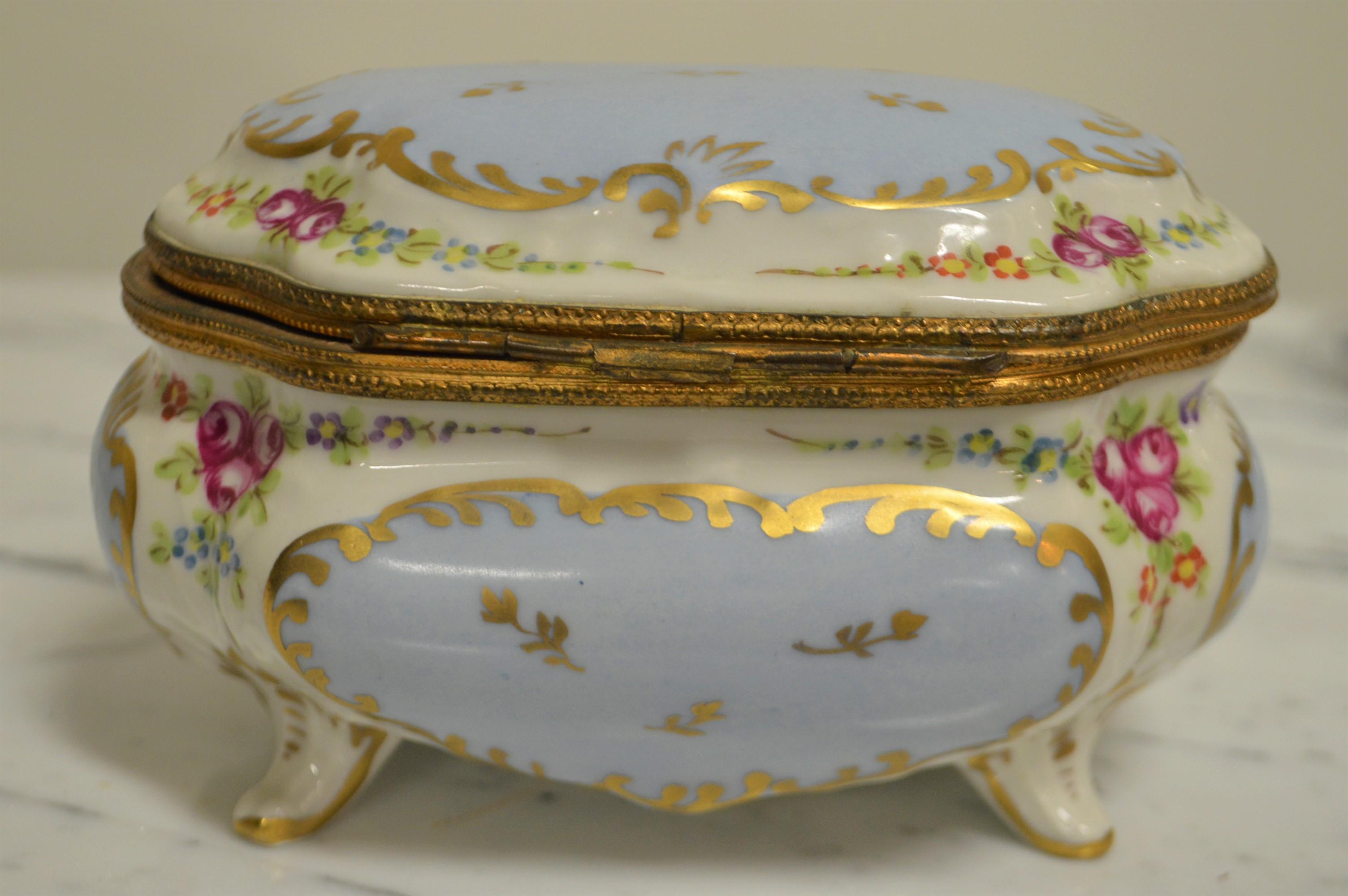 French Hand Painted Porcelain Jewelry Box Made in France for Saks NY in 1907 For Sale