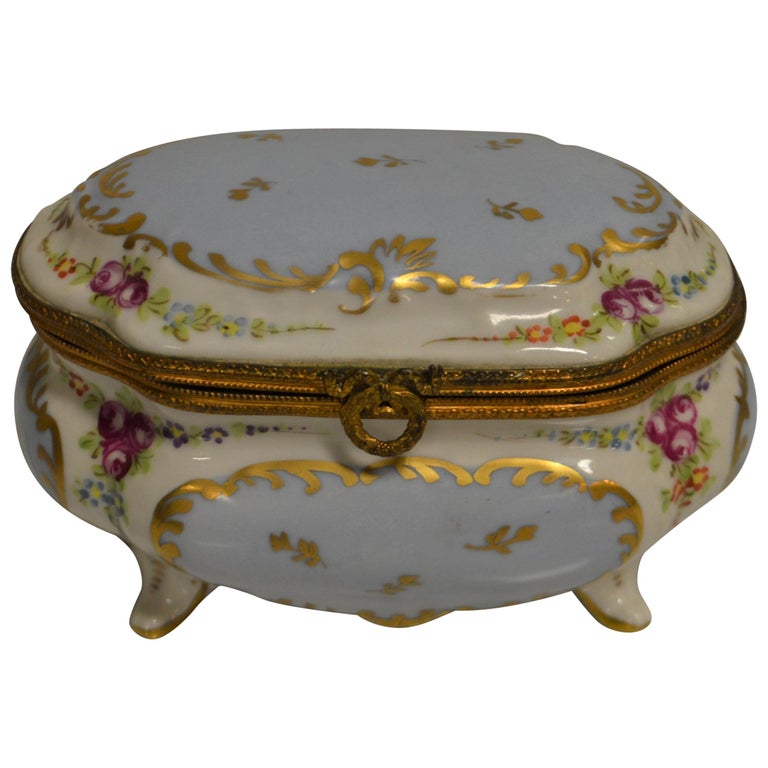 Hand Painted Porcelain Jewelry Box Made in France for Saks NY in 1907
